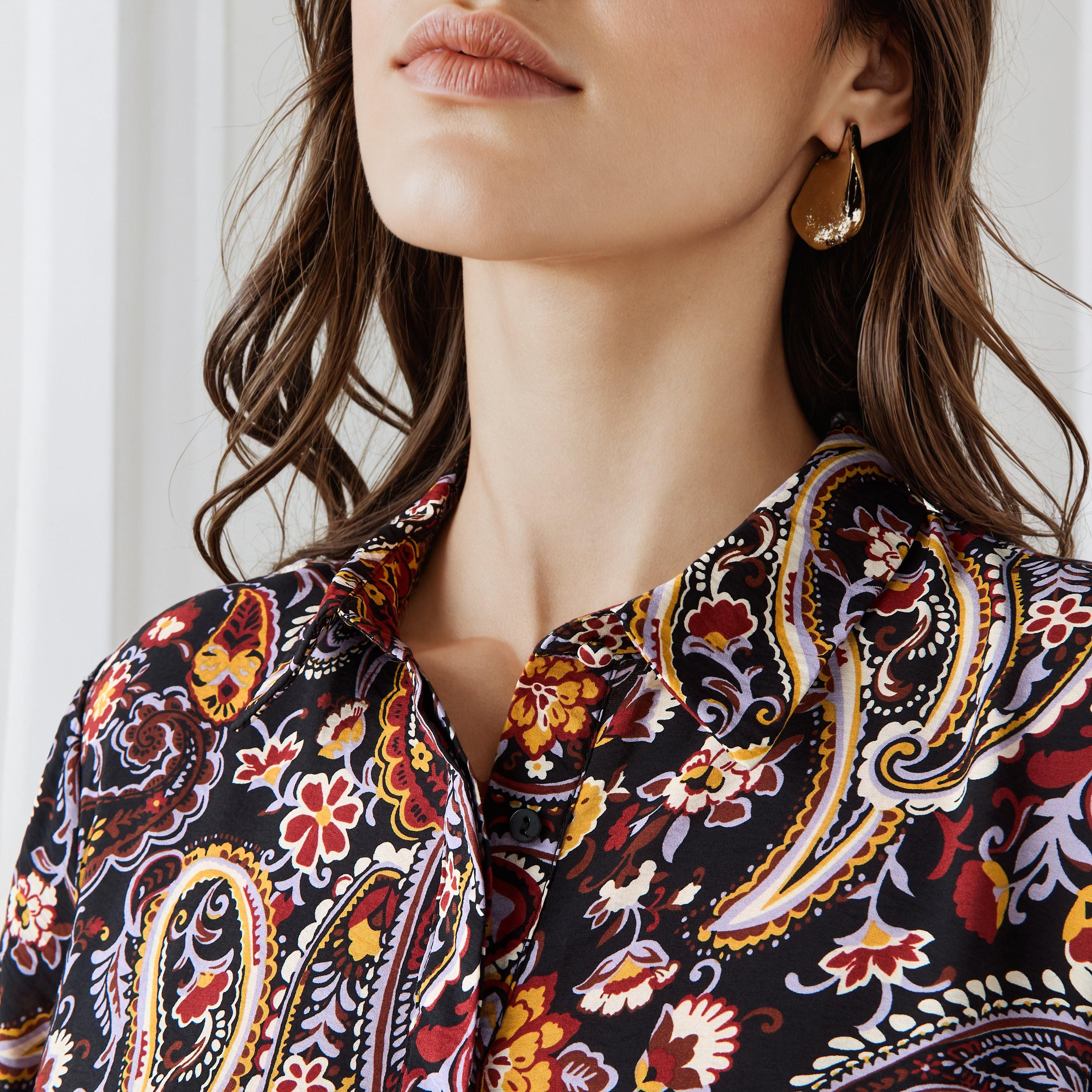 Iconic Paisley Print Collared Trapeze Dress-women-clothing-dresses-image-3