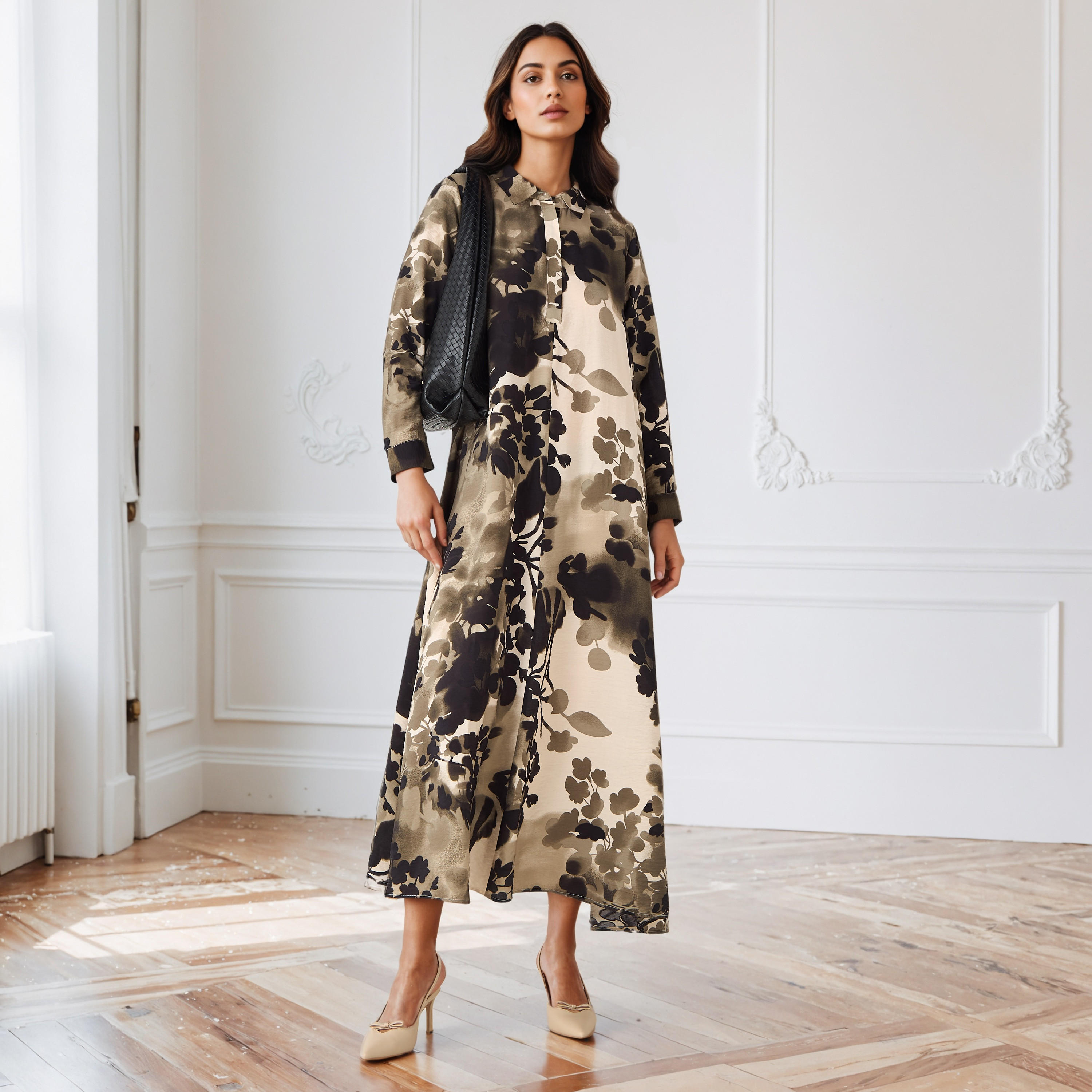 Iconic Floral Print Collared Trapeze Dress-women-clothing-dresses-image-1