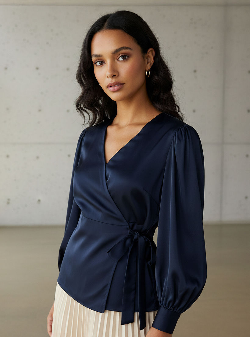 Iconic Relaxed Fit Polyester Wrap Top with Tie-Ups-women-clothing-shirtsandblouses-blouses-image-1