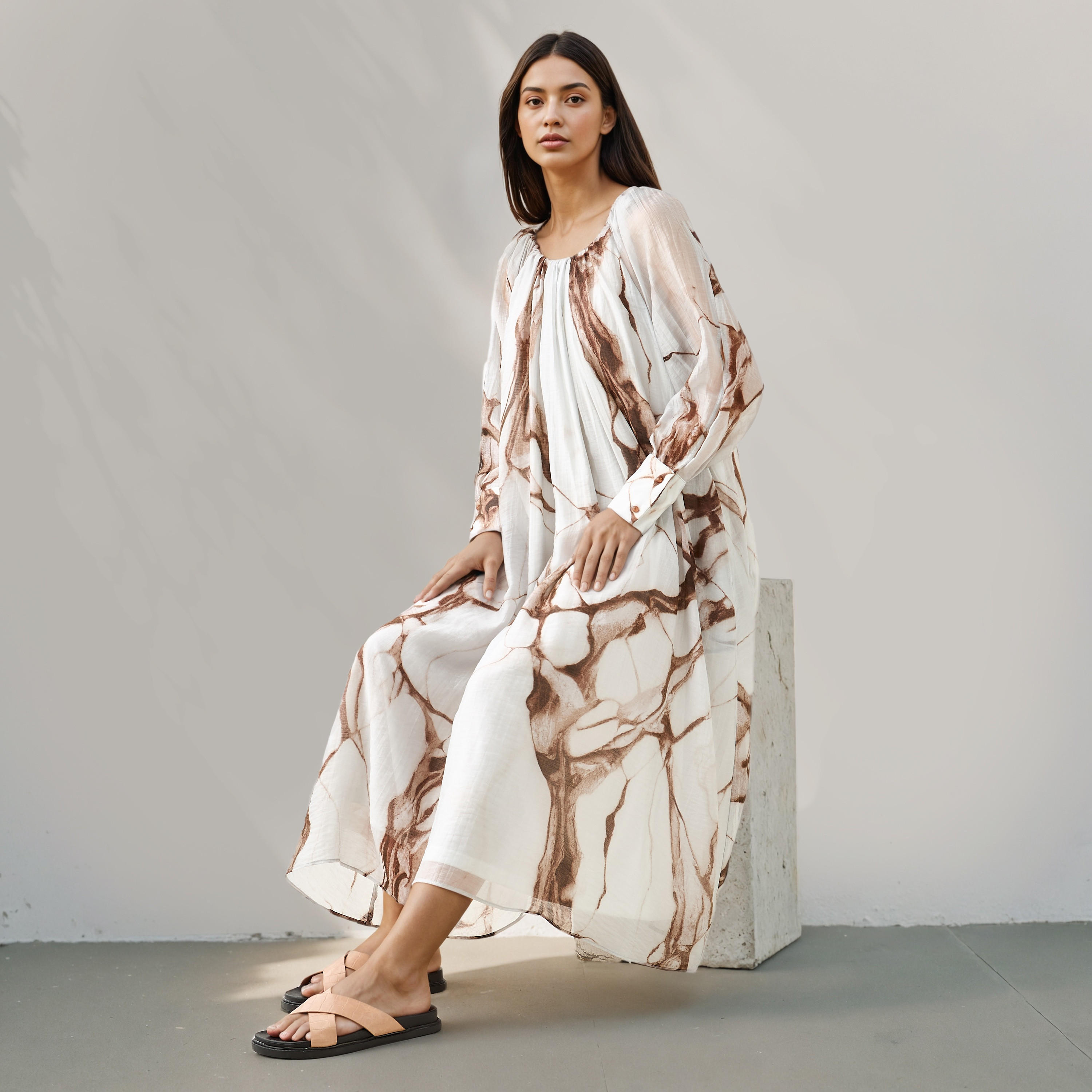 Iconic Marble Print Midi Dress with Pockets-women-clothing-dresses-image-1