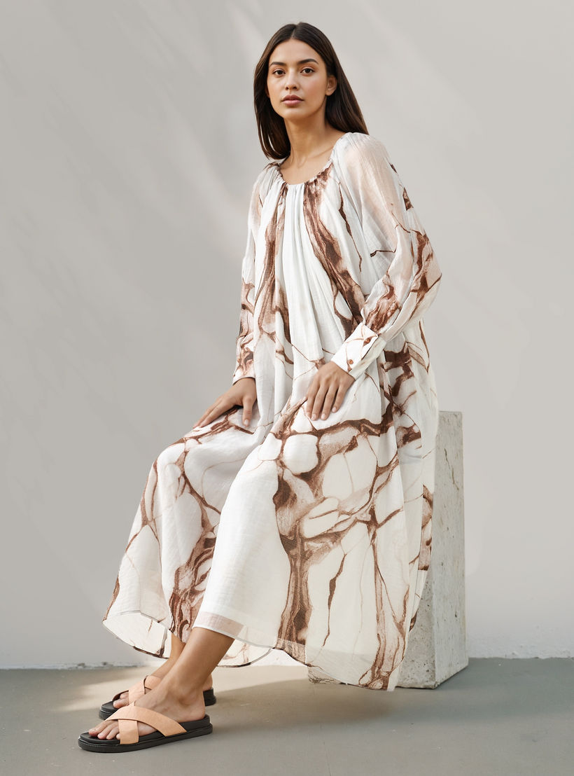 Iconic Marble Print Midi Dress with Pockets-women-clothing-dresses-image-1