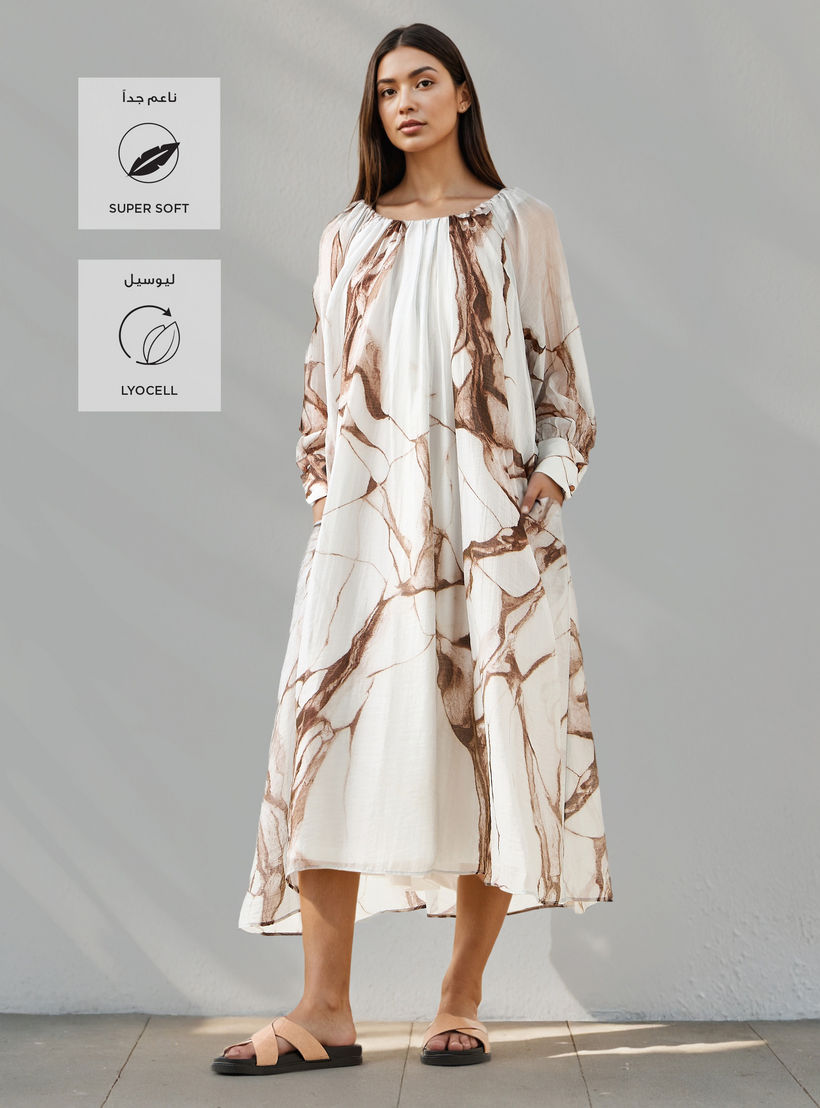Iconic Marble Print Midi Dress with Pockets-women-clothing-dresses-image-2