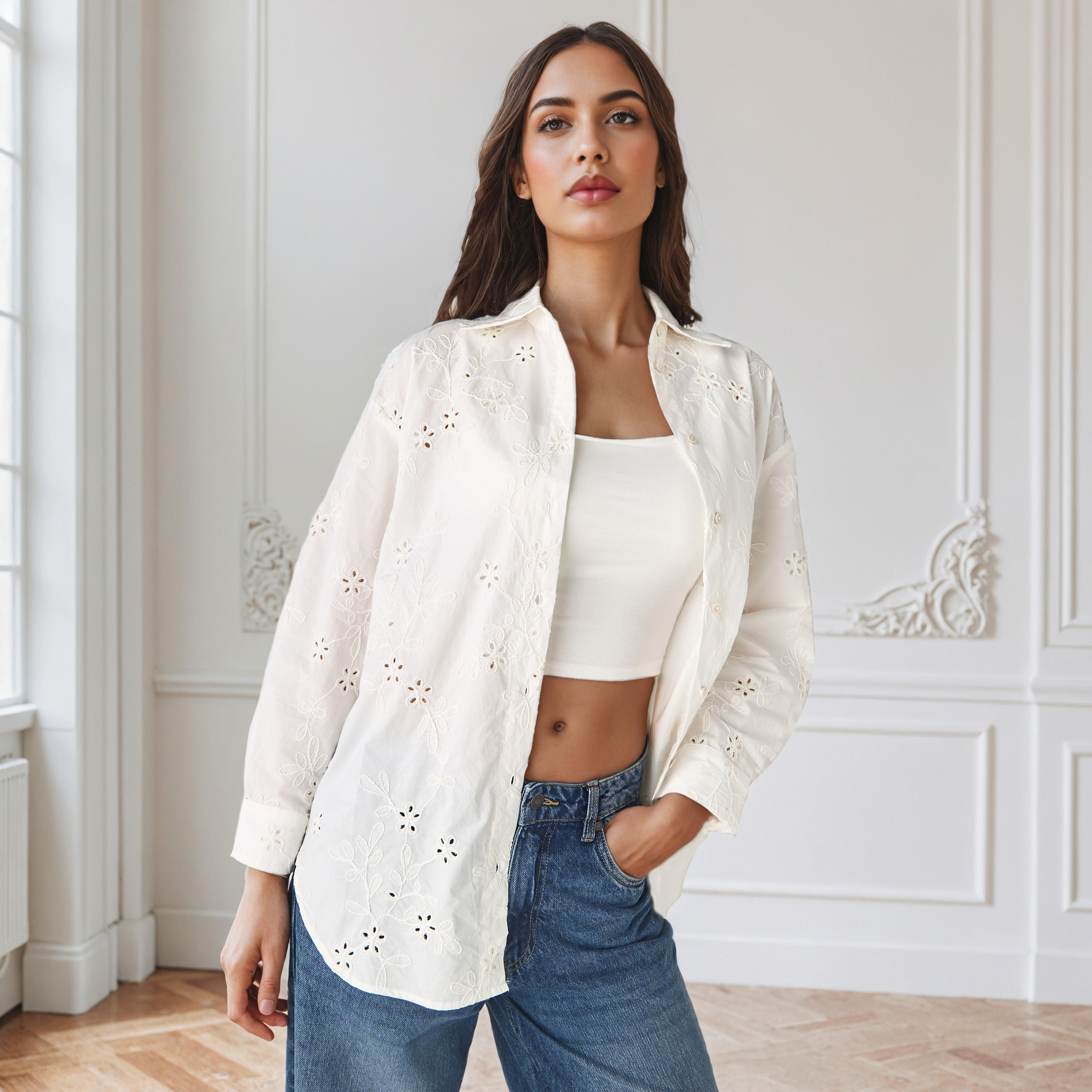 قميص قطن فضفاض مطرّز من آيكونيك-women-clothing-shirtsandblouses-shirts-image-6
