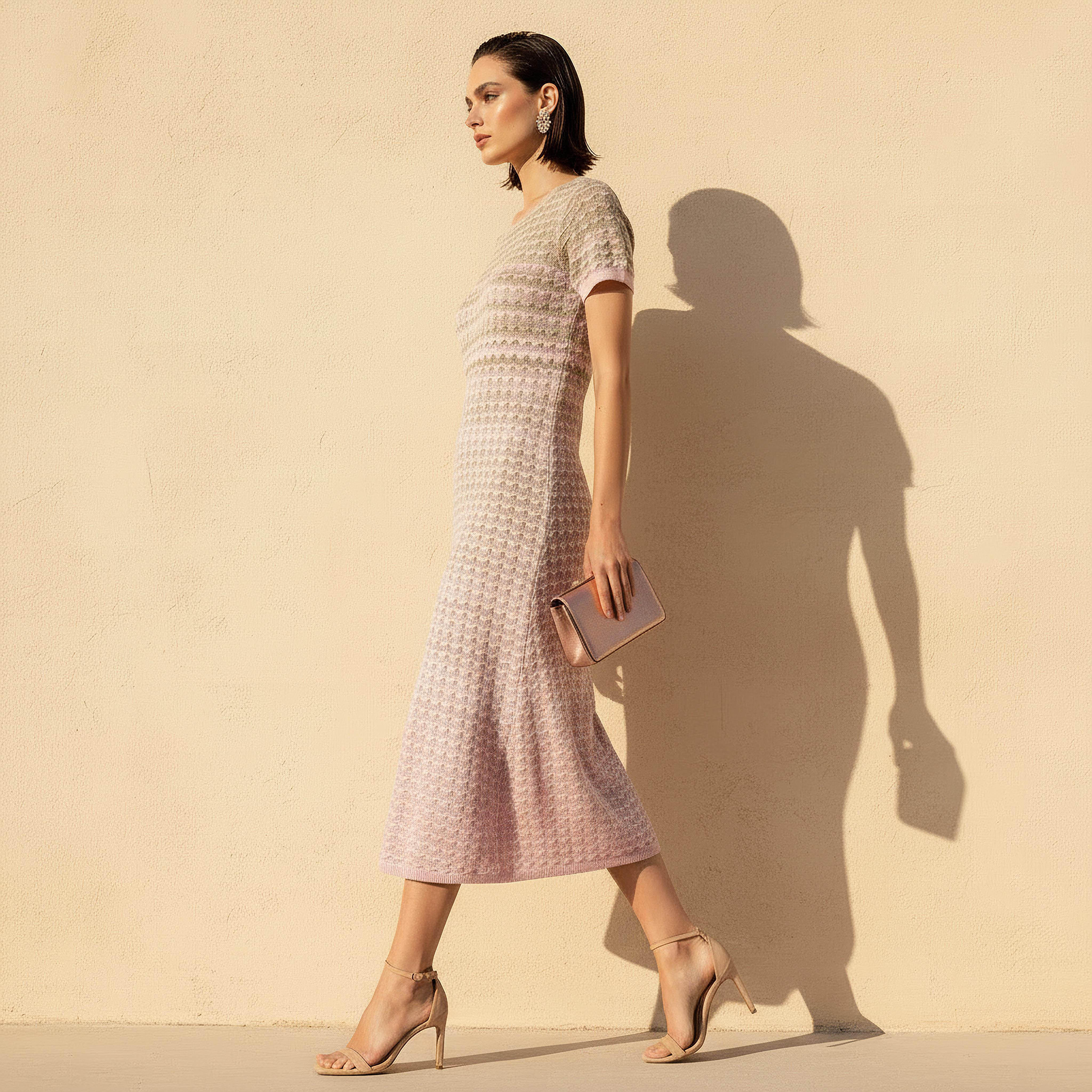 فستان إيه لاين بارز الملمس بأكمام قصيرة للنساء من آيكونيك-women-clothing-dresses-image-2