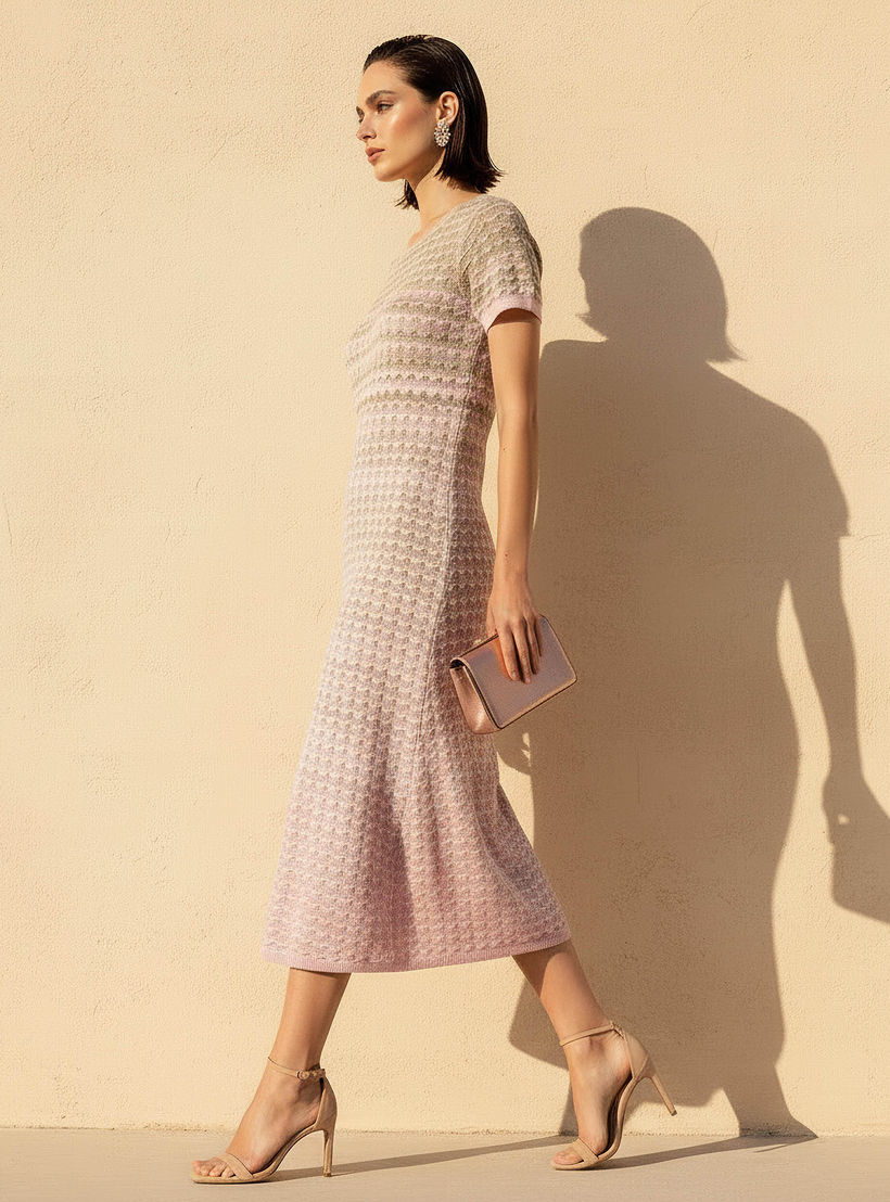 فستان إيه لاين بارز الملمس بأكمام قصيرة للنساء من آيكونيك-women-clothing-dresses-image-2