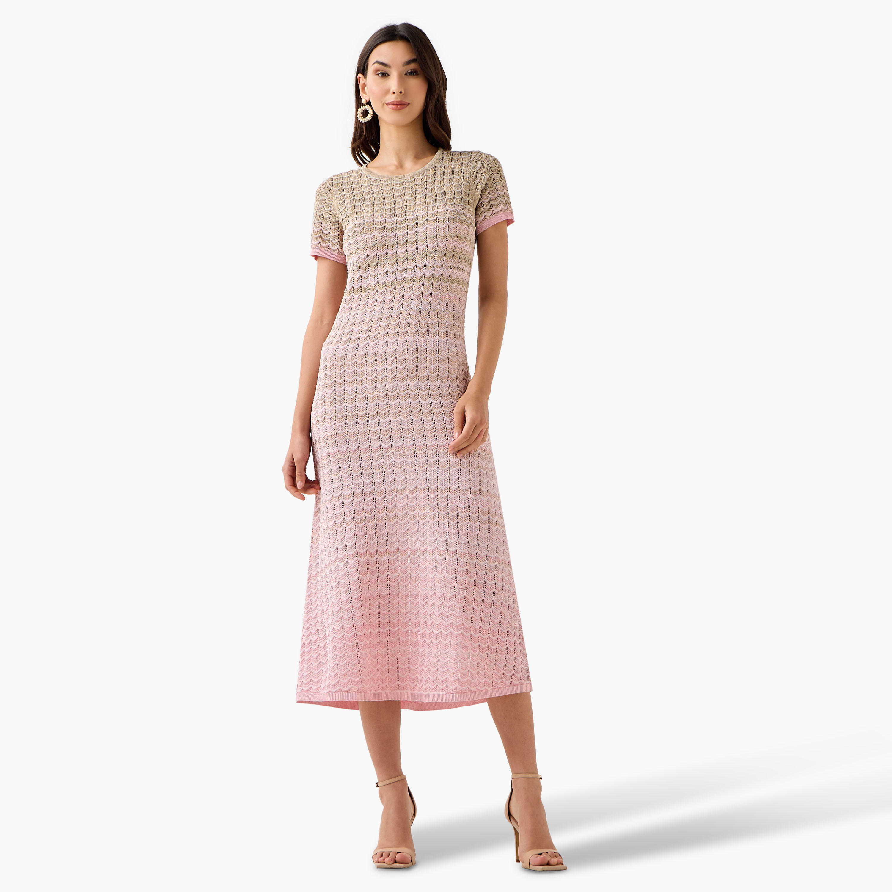 فستان إيه لاين بارز الملمس بأكمام قصيرة للنساء من آيكونيك-women-clothing-dresses-image-3