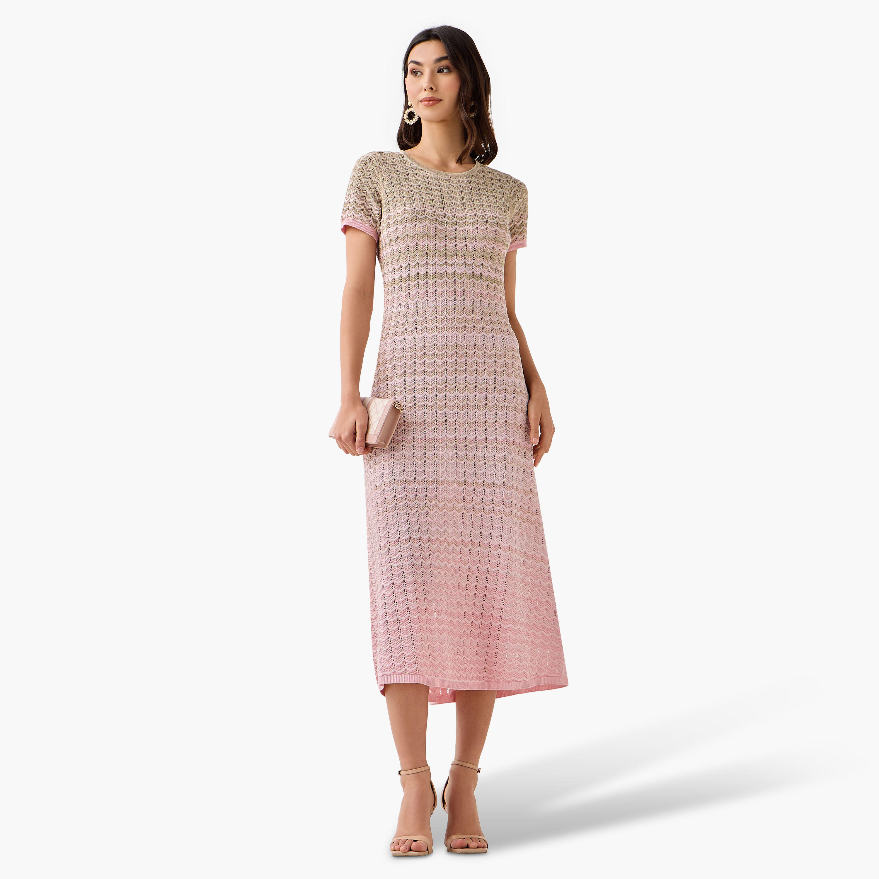 فستان إيه لاين بارز الملمس بأكمام قصيرة للنساء من آيكونيك-women-clothing-dresses-image-4