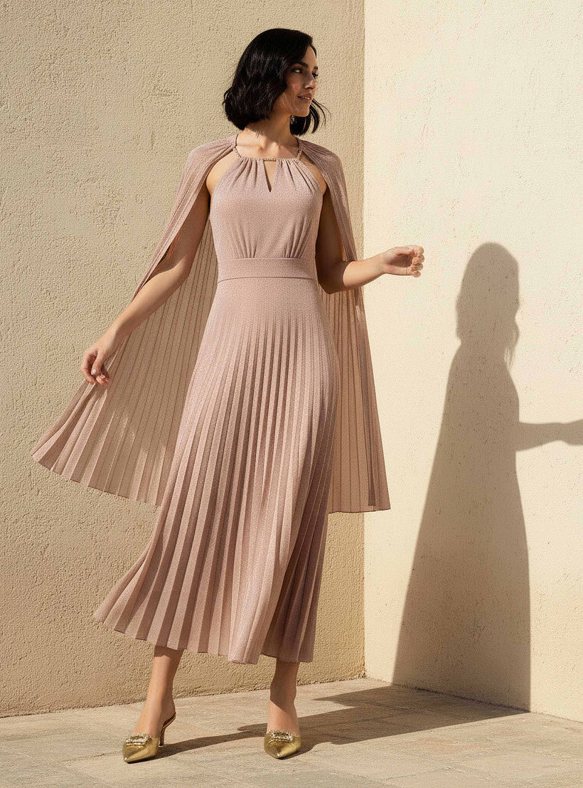 Iconic A-line Maxi Dress with Cape-women-clothing-dresses-image-4