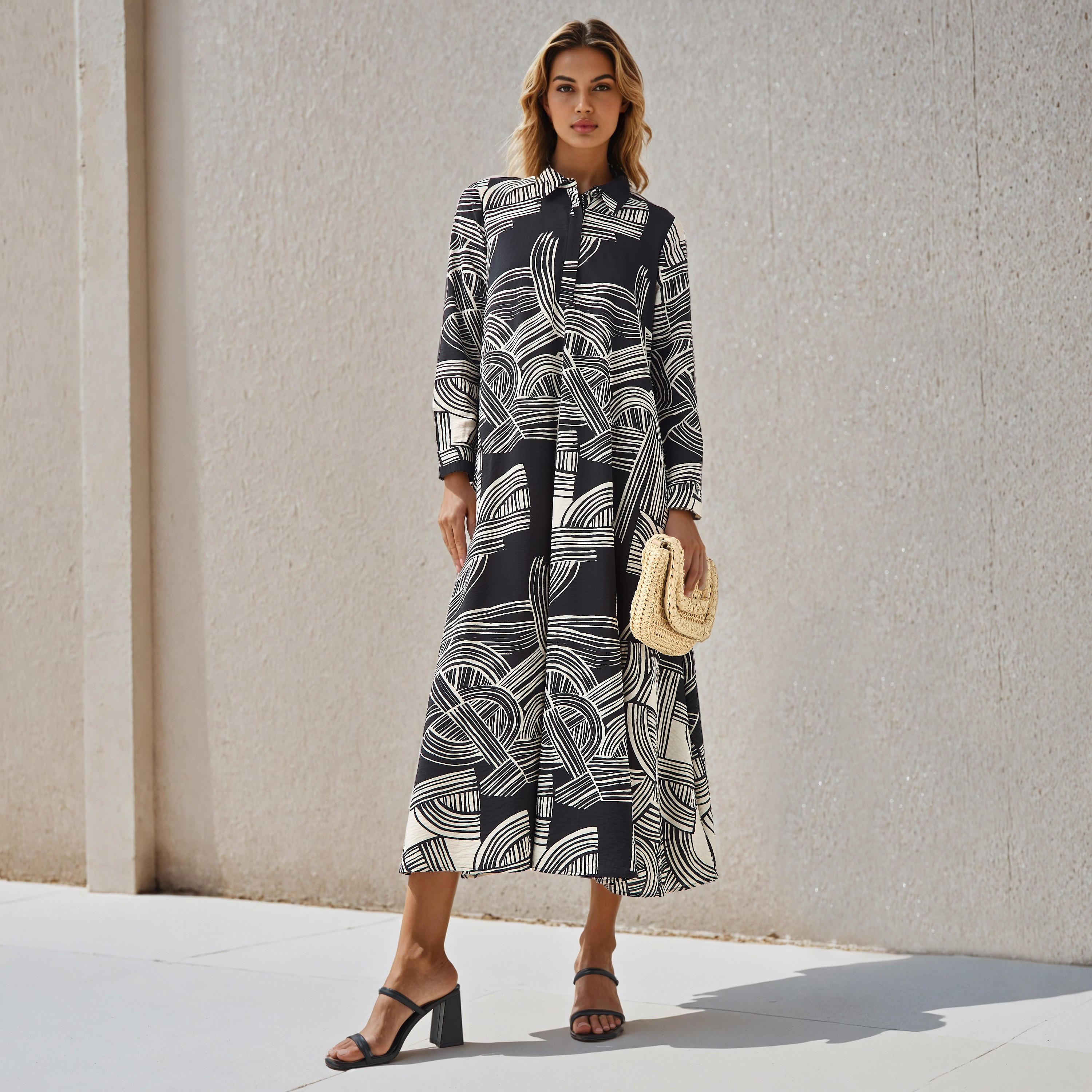 Iconic Printed Shirt Women Dress with Collar-women-clothing-dresses-image-2