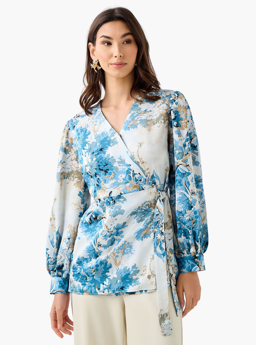 Iconic Regular Fit Wrap Top with Floral Print-women-clothing-shirtsandblouses-blouses-image-1