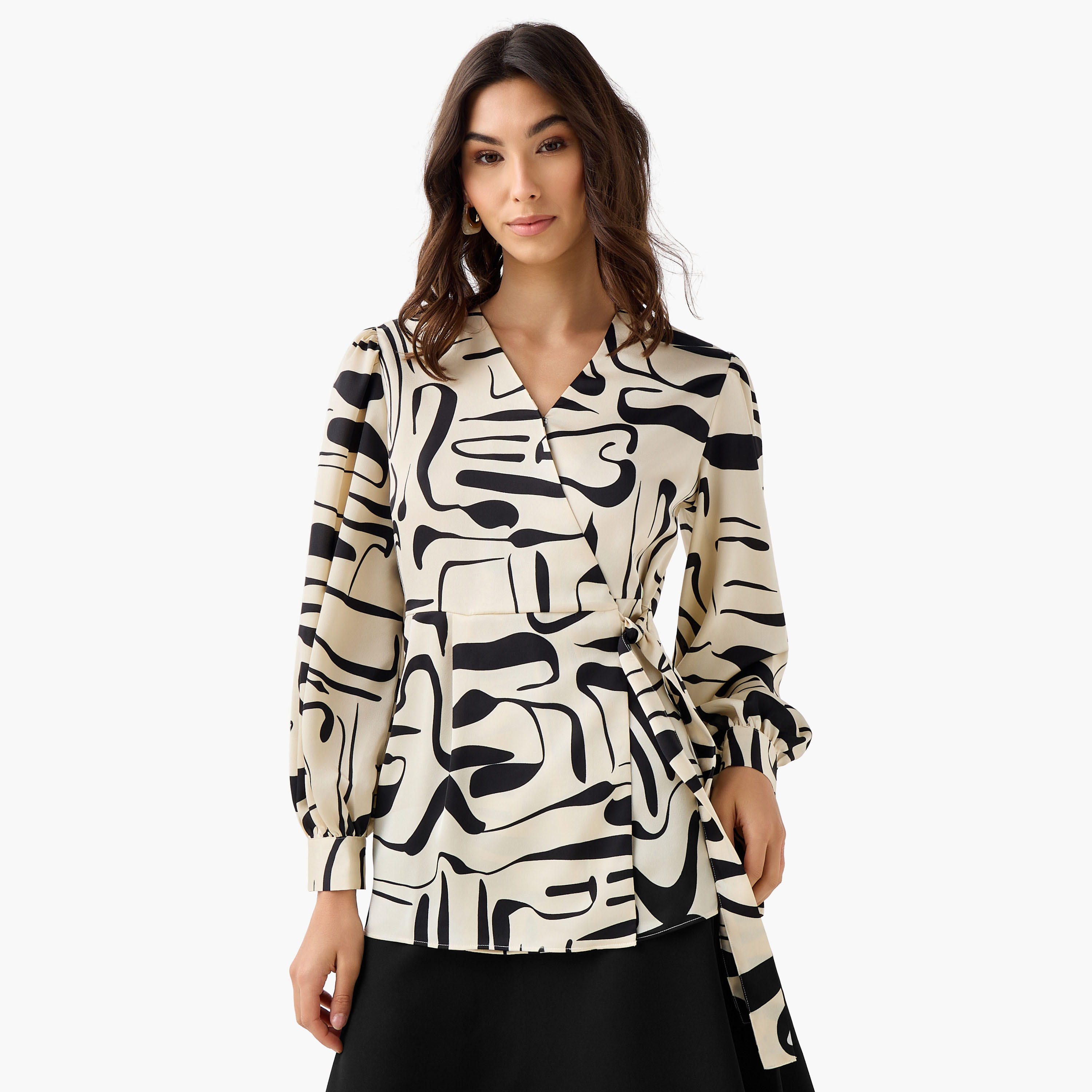 Iconic Regular Fit Wrap Top with Abstract Print-women-clothing-shirtsandblouses-blouses-image-1