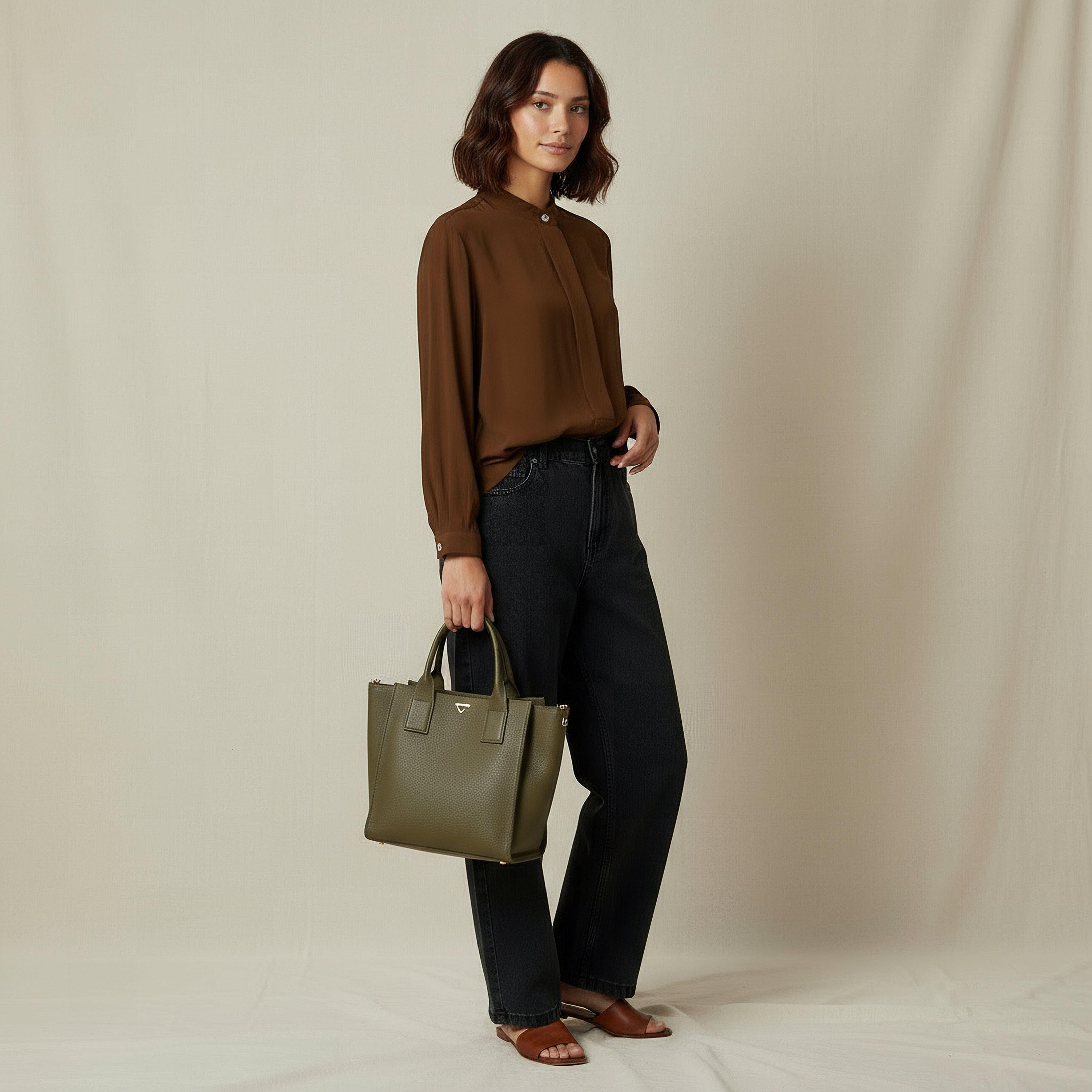 Iconic Regular Fit Cupro Top with Mandarin Collar-women-clothing-shirtsandblouses-shirts-image-2