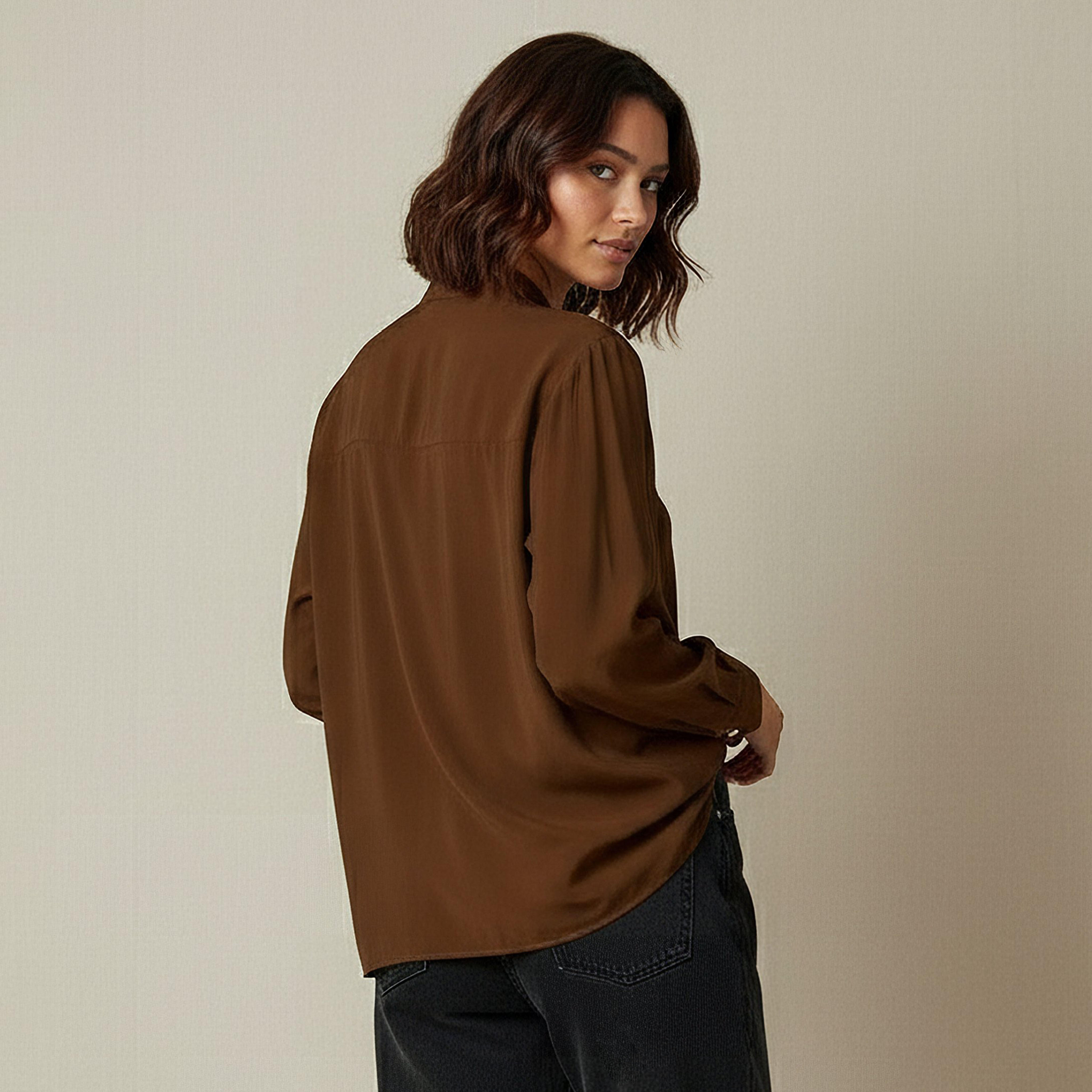 Iconic Regular Fit Cupro Top with Mandarin Collar-women-clothing-shirtsandblouses-shirts-image-3