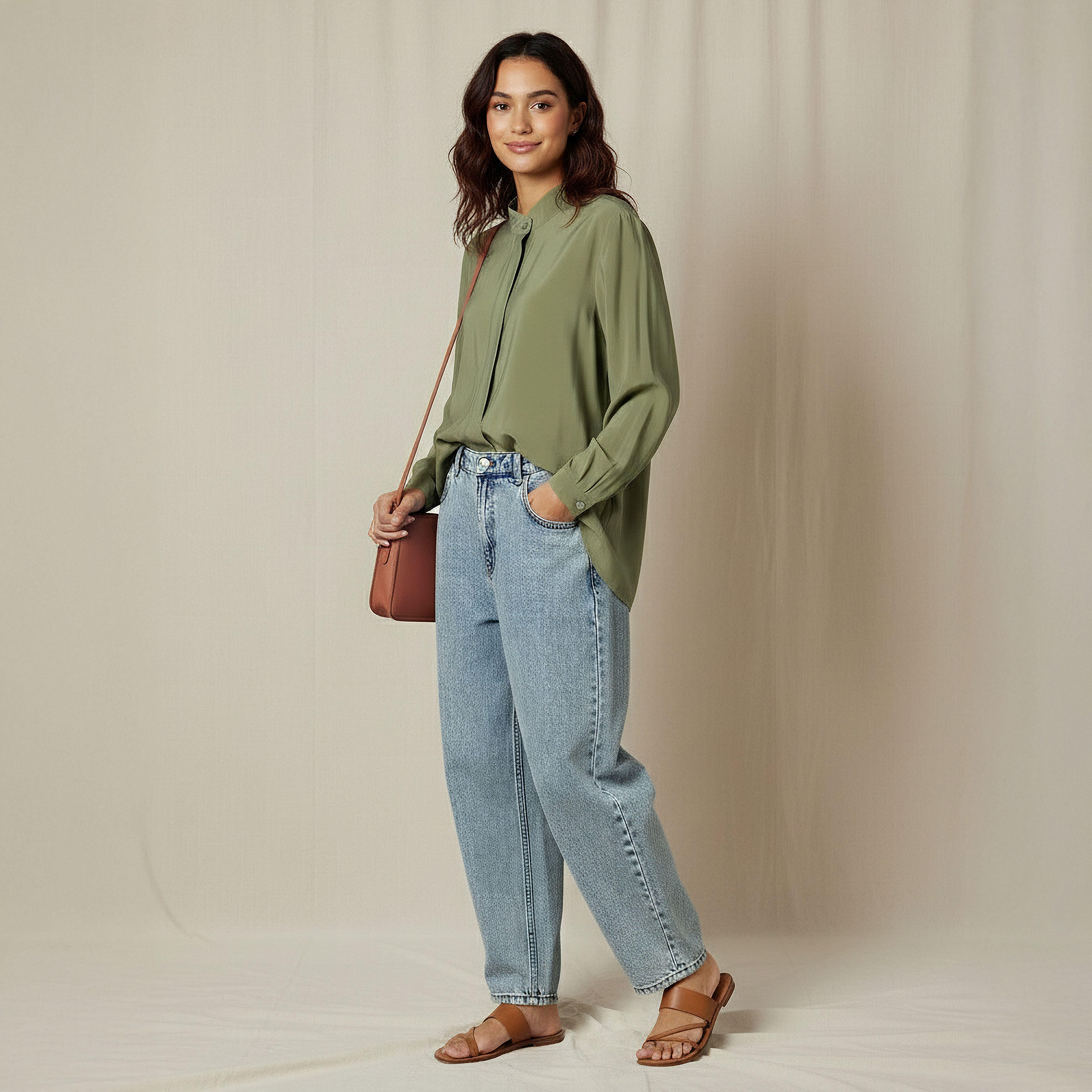 بلوزة كوبرو بياقة ماندرين وقصة عادية من أيكونيك-women-clothing-shirtsandblouses-shirts-image-3
