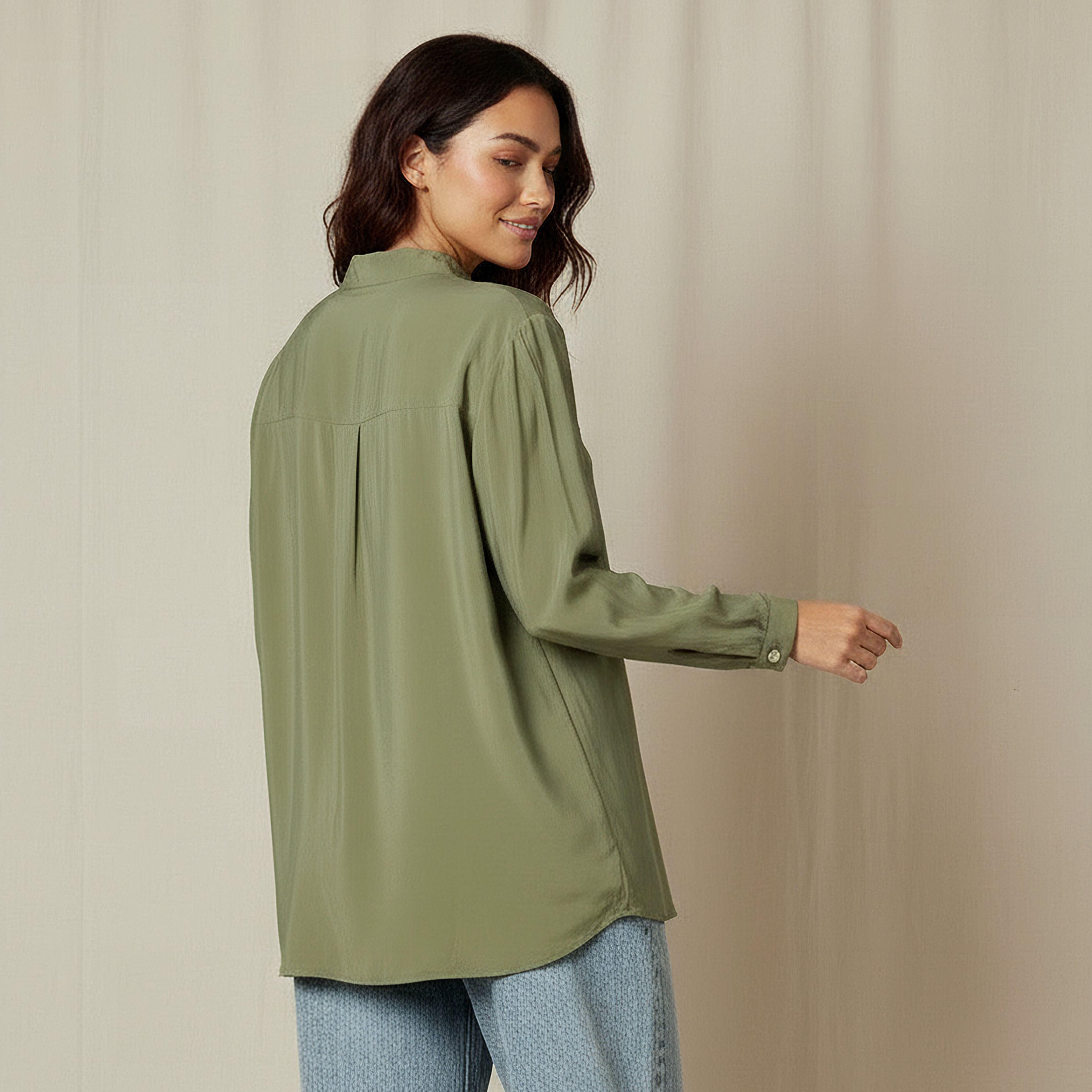 بلوزة كوبرو بياقة ماندرين وقصة عادية من أيكونيك-women-clothing-shirtsandblouses-shirts-image-2
