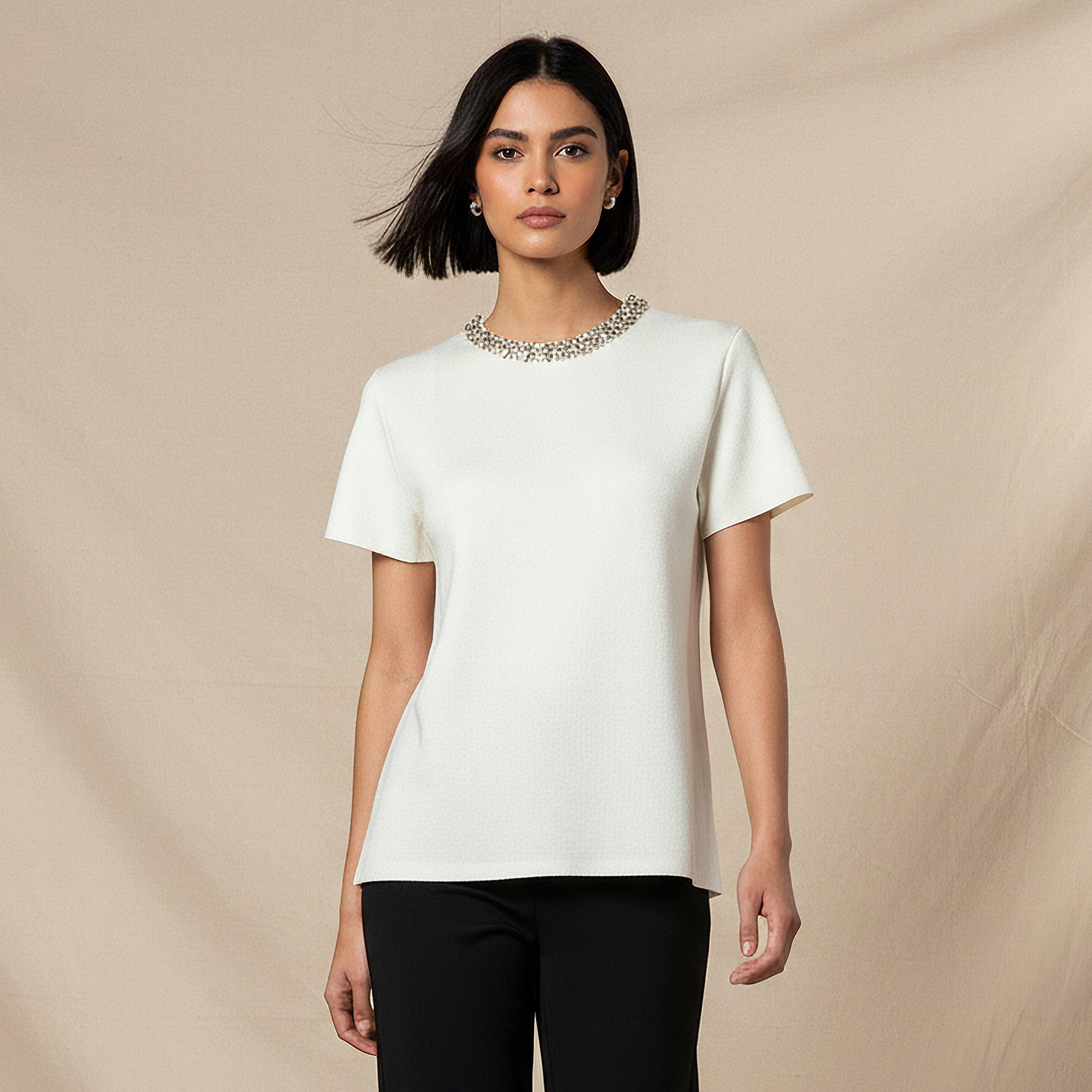 بلوزة مزيّنة بقصّة عادية من أيكونيك-women-clothing-tshirts-image-1