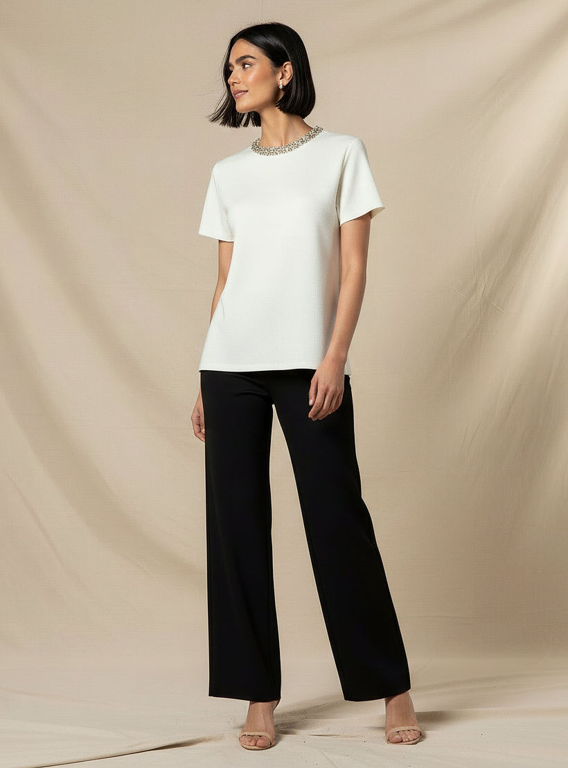 بلوزة مزيّنة بقصّة عادية من أيكونيك-women-clothing-tshirts-image-2