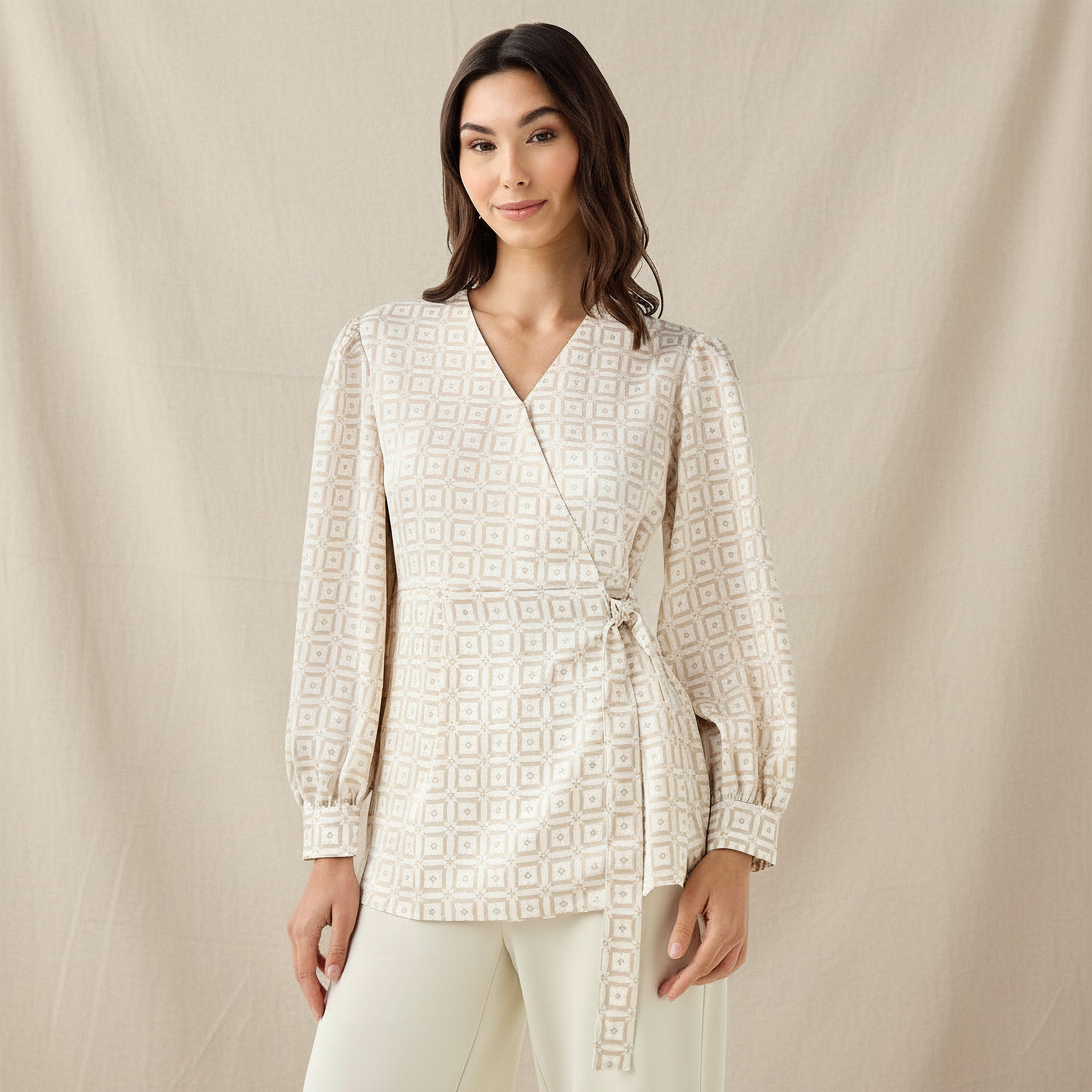 Iconic Regular Fit Wrap Top with Geometric Print-women-clothing-shirtsandblouses-blouses-image-1