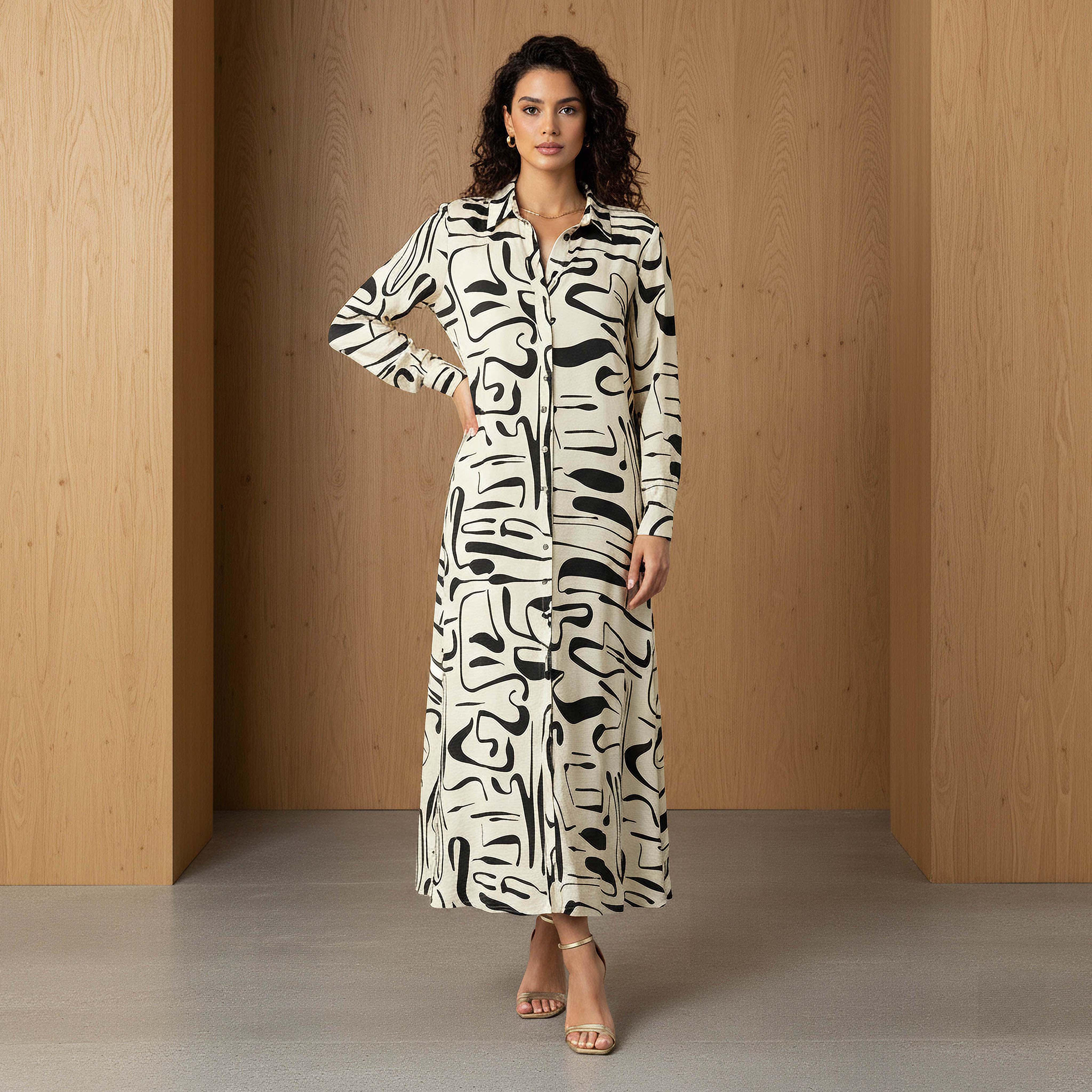 Iconic Printed Shirt Women Dress with Collar-women-clothing-dresses-image-1