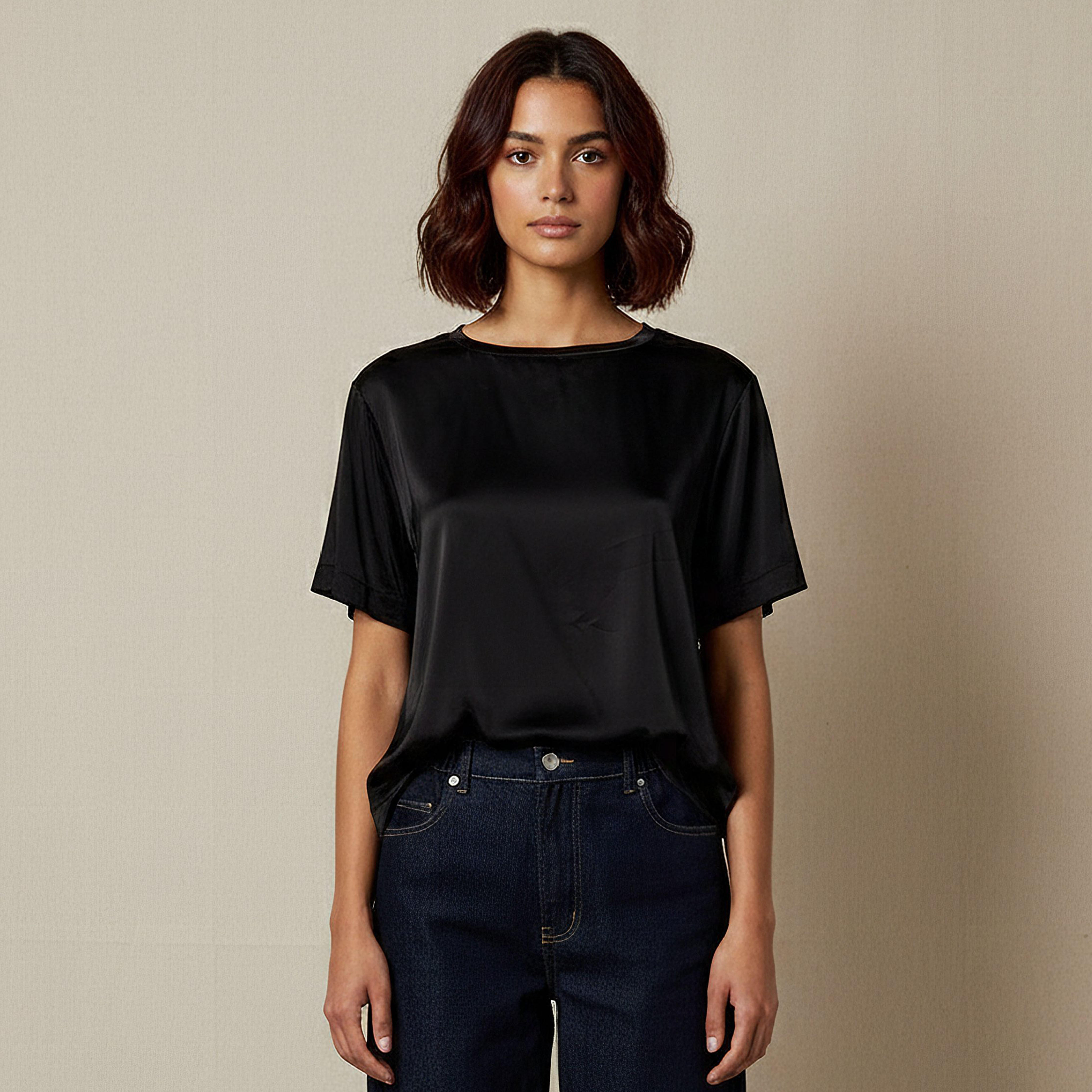 تيشيرت فيسكوز بقصة عادية من آيكونيك-women-clothing-coordsets-image-1