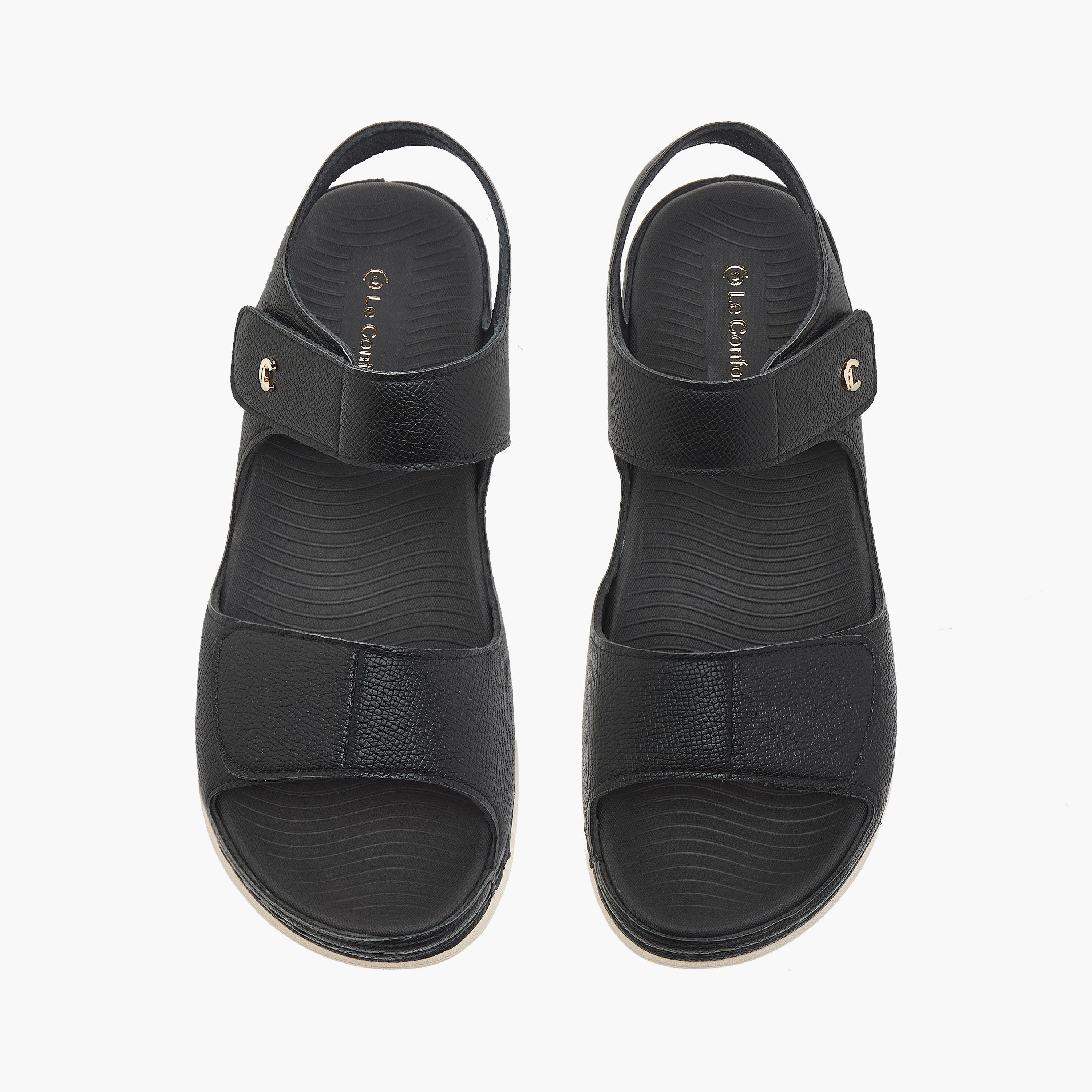 Le Confort Textured Comfort Sandals with Hook and Loop Closure-women-shoes-flats-sandals-image-1