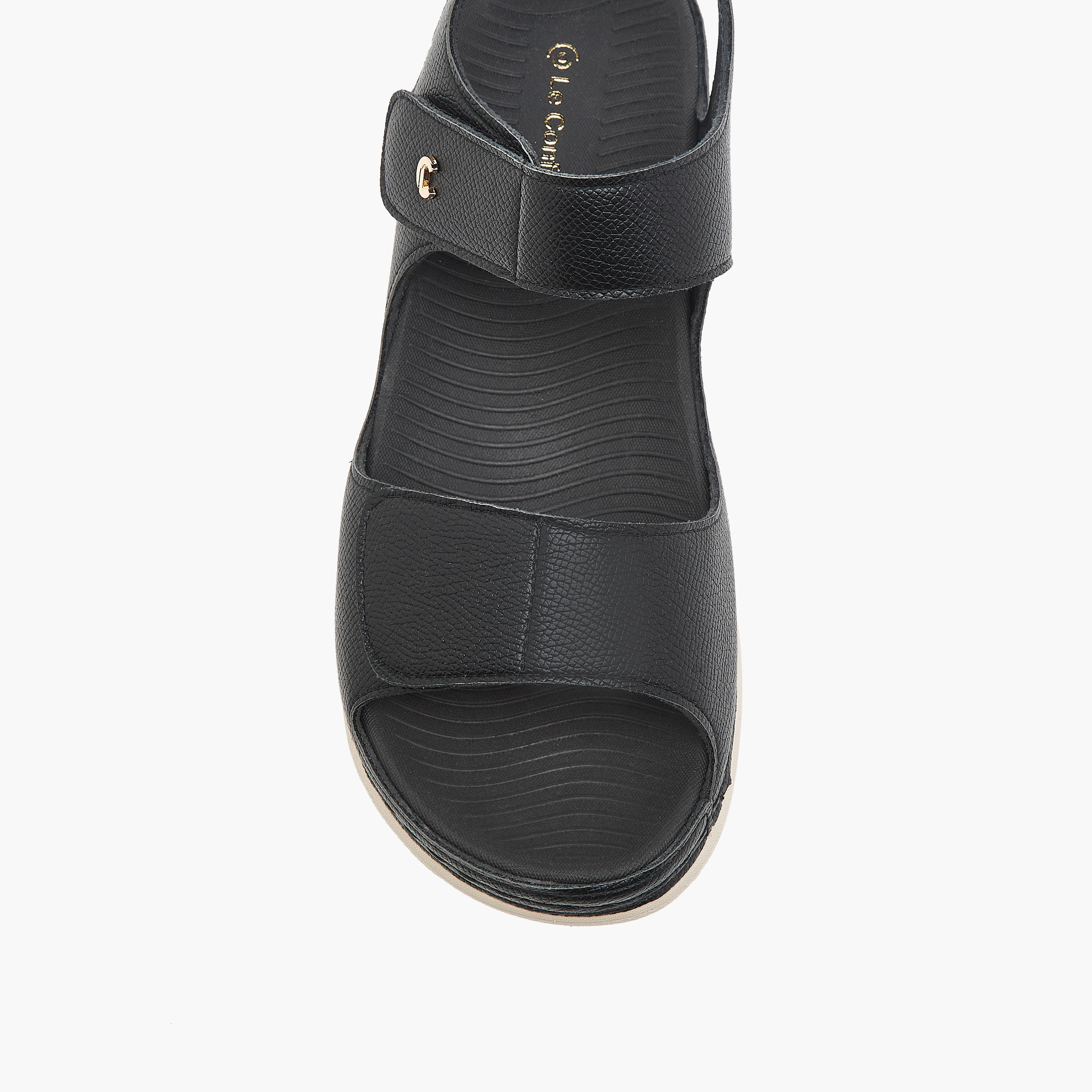 Le Confort Textured Comfort Sandals with Hook and Loop Closure-women-shoes-flats-sandals-image-3