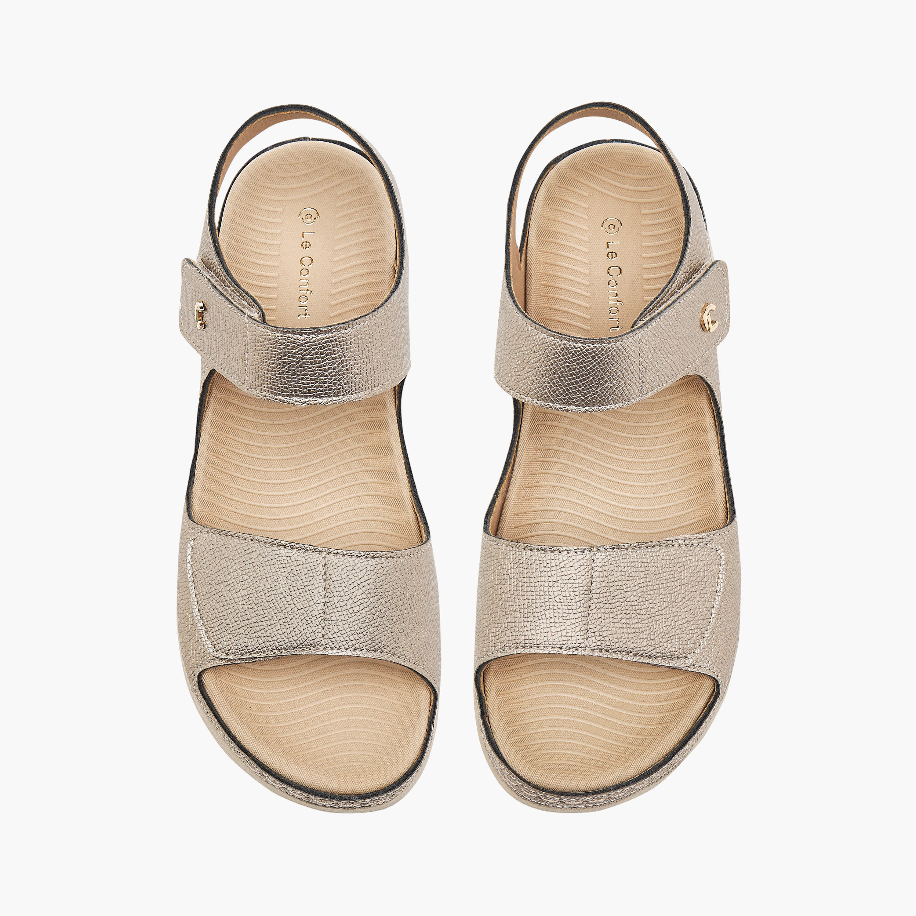 Le Confort Textured Comfort Sandals with Hook and Loop Closure-women-shoes-flats-sandals-image-1