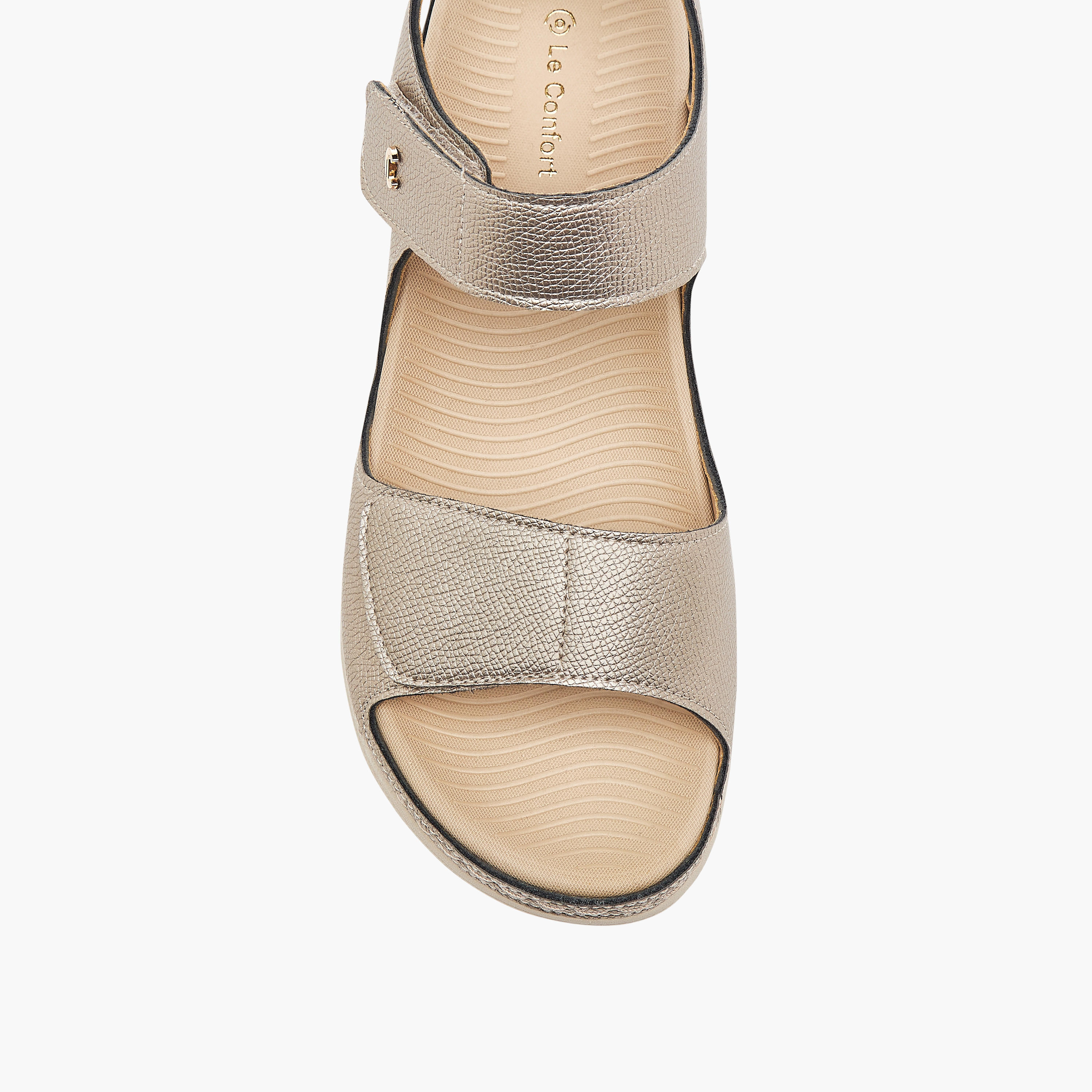 Le Confort Textured Comfort Sandals with Hook and Loop Closure-women-shoes-flats-sandals-image-3