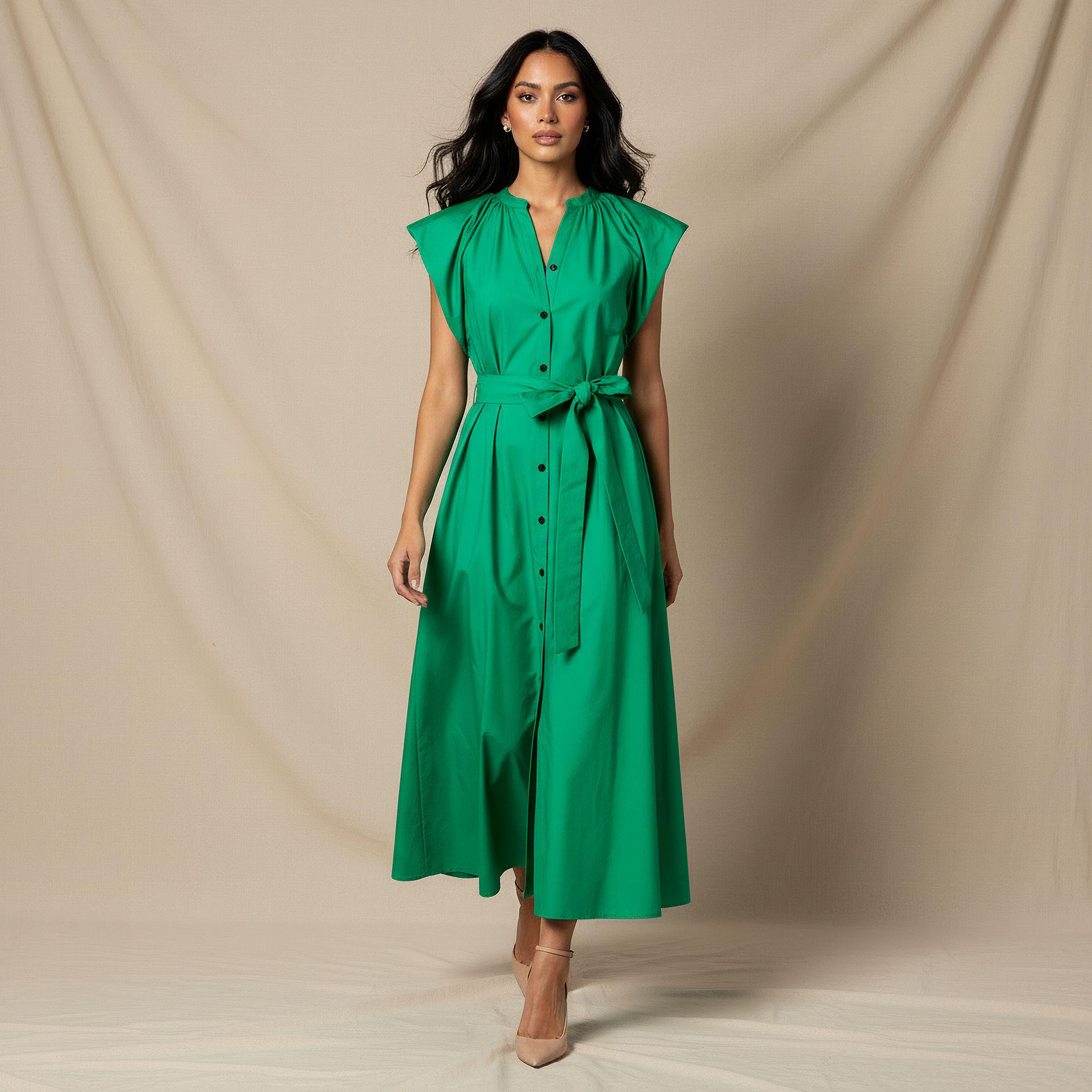 Iconic Plain A-line Women Dress with Tie-Up Belt-women-clothing-dresses-image-2