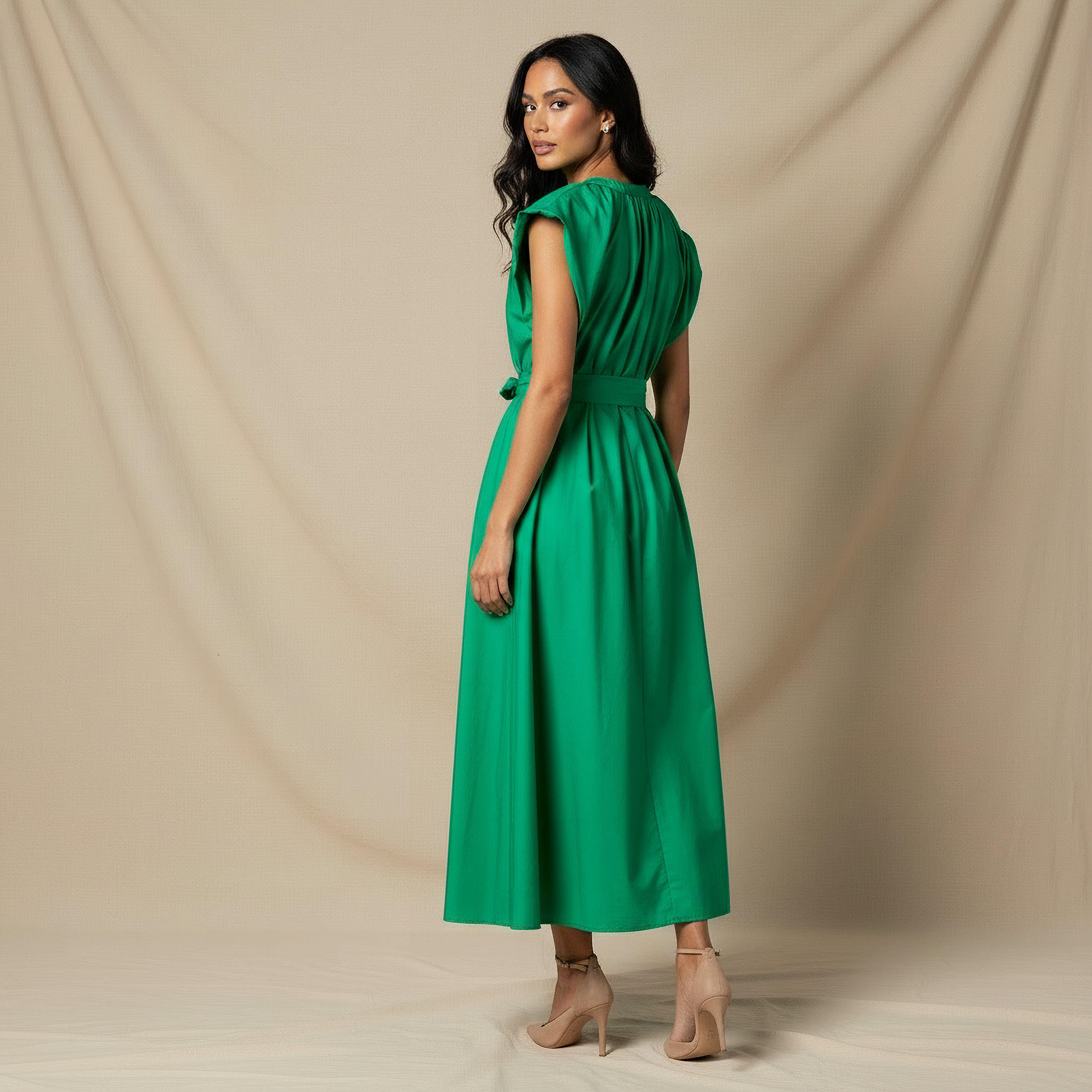 فستان سادة إيه لاين بحزام ربط للنساء من آيكونيك-women-clothing-dresses-image-3
