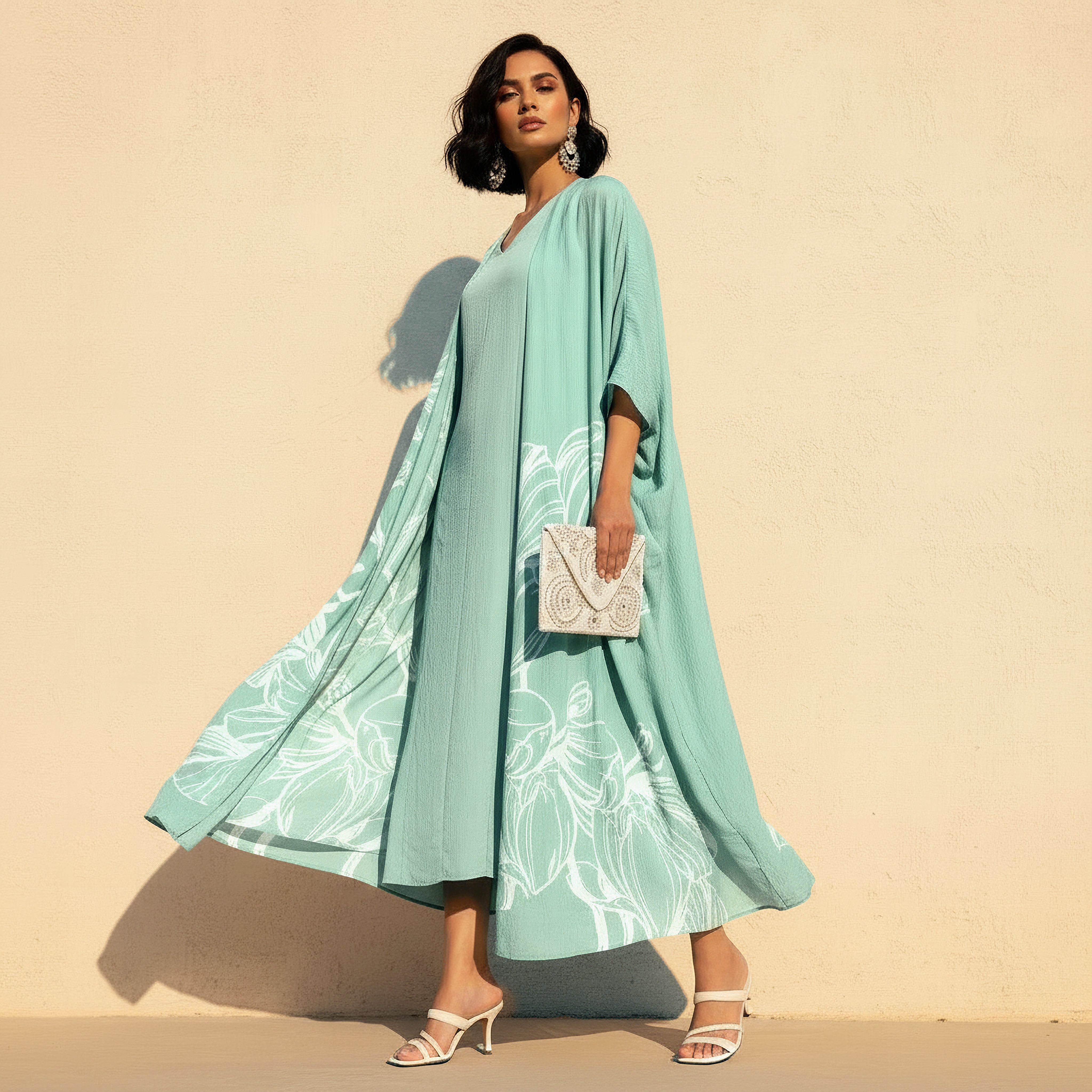 Iconic A-line Midi Dress and Shrug with Floral Print-women-clothing-coordsets-image-3