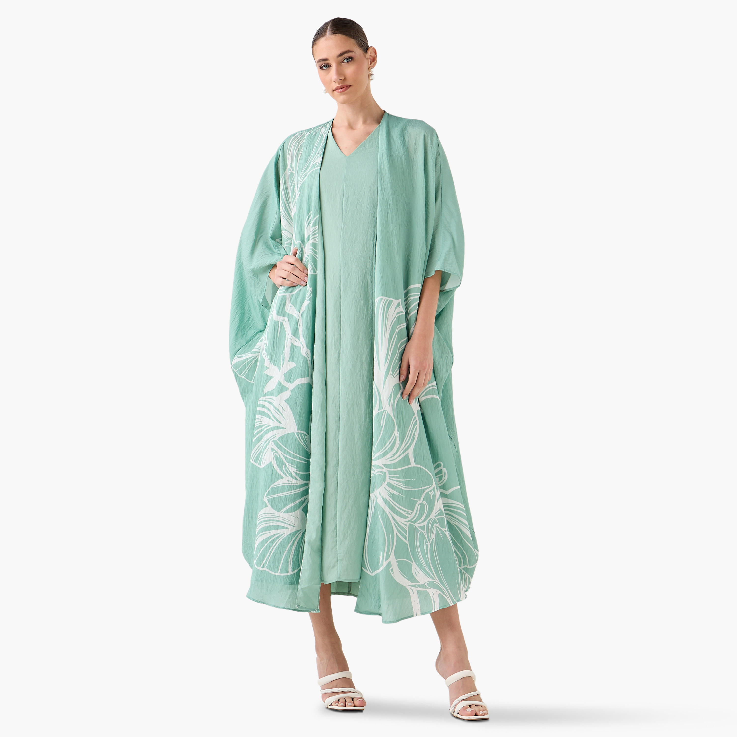 Iconic A-line Midi Dress and Shrug with Floral Print-women-clothing-coordsets-image-4