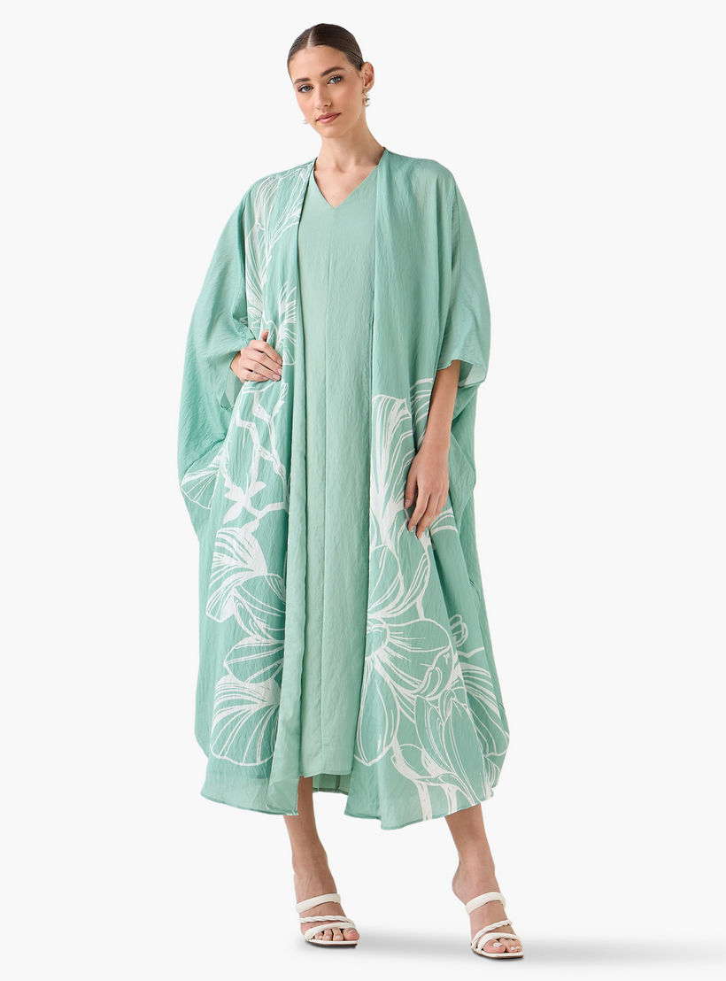Iconic A-line Midi Dress and Shrug with Floral Print-women-clothing-coordsets-image-4