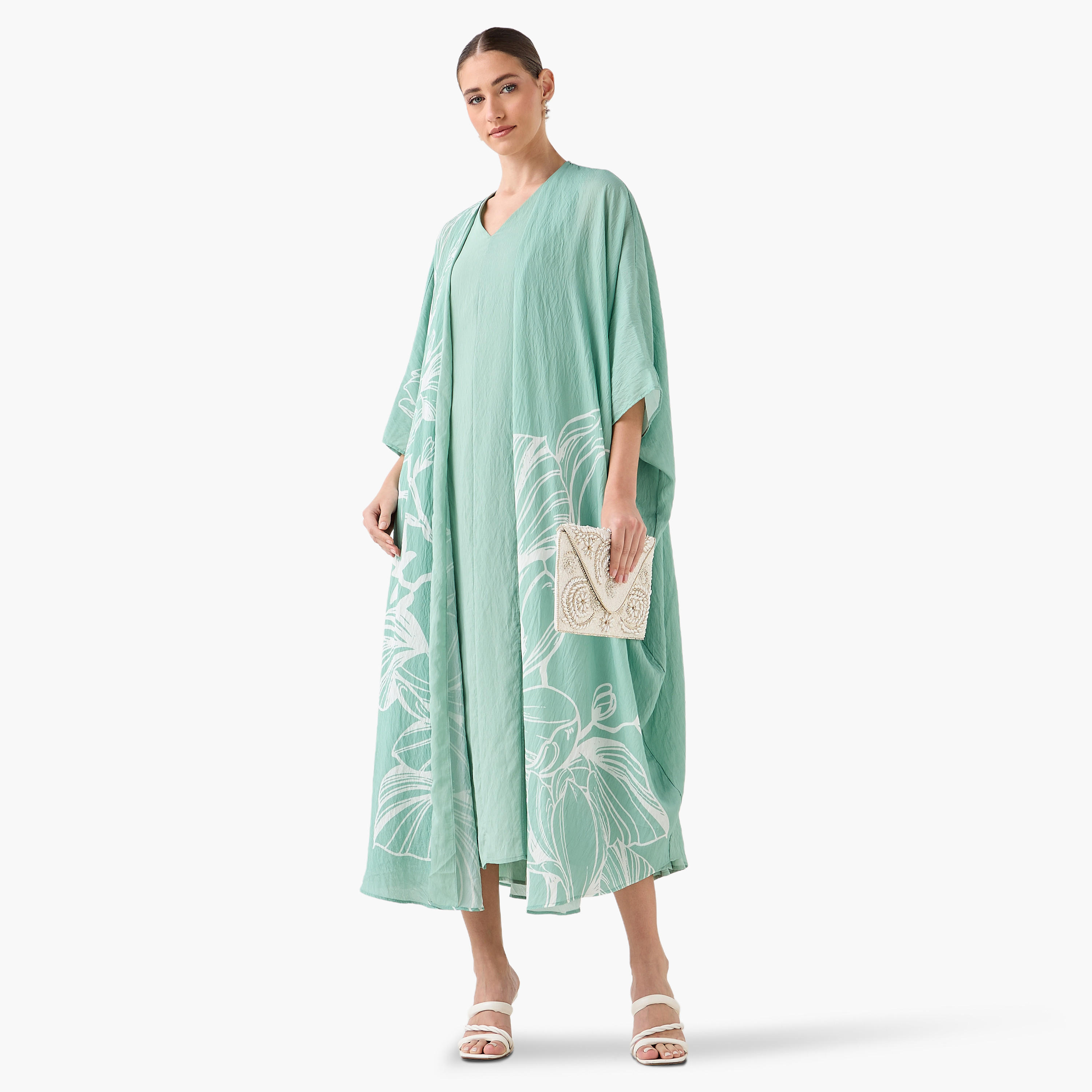 Iconic A-line Midi Dress and Shrug with Floral Print-women-clothing-coordsets-image-5
