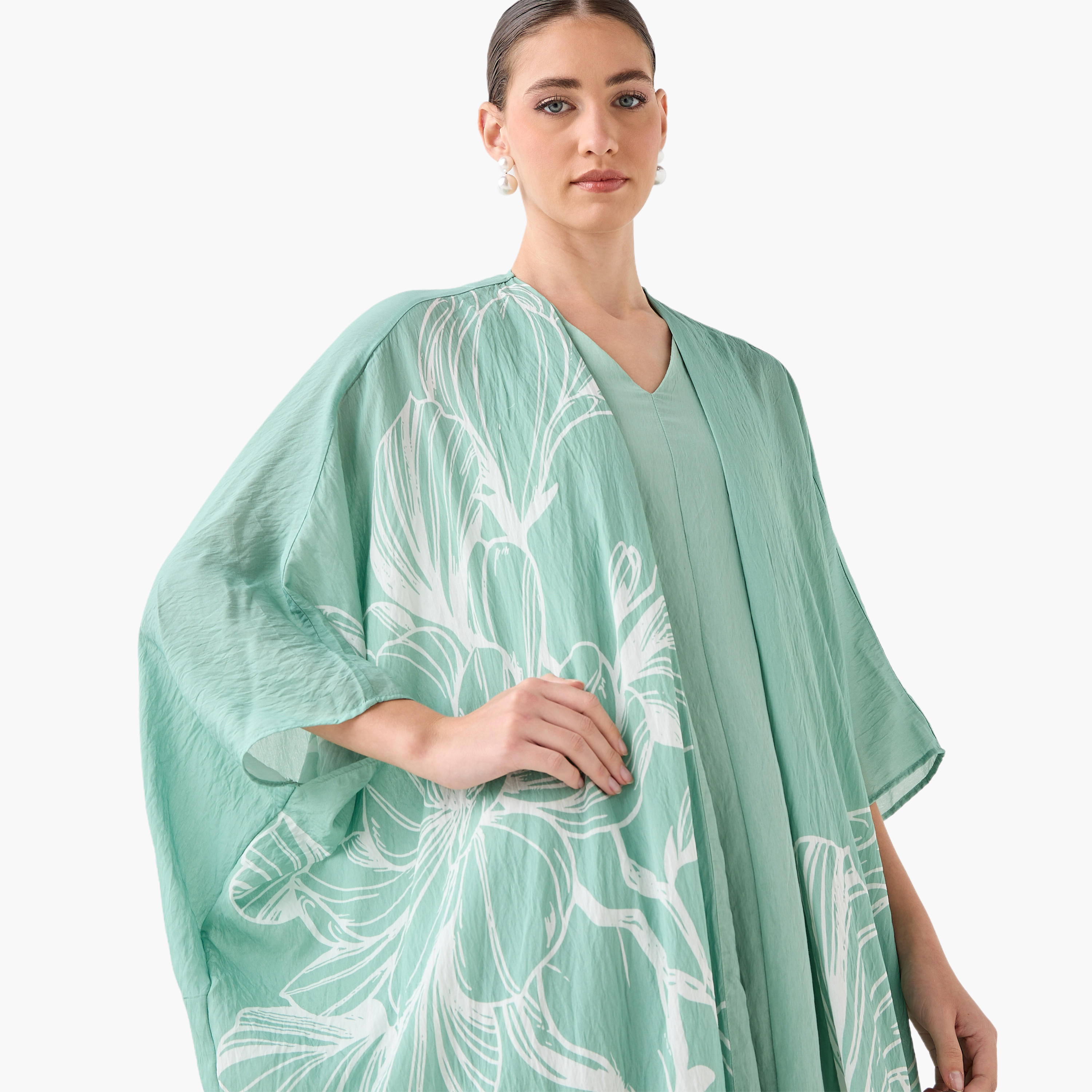 Iconic A-line Midi Dress and Shrug with Floral Print-women-clothing-coordsets-image-7