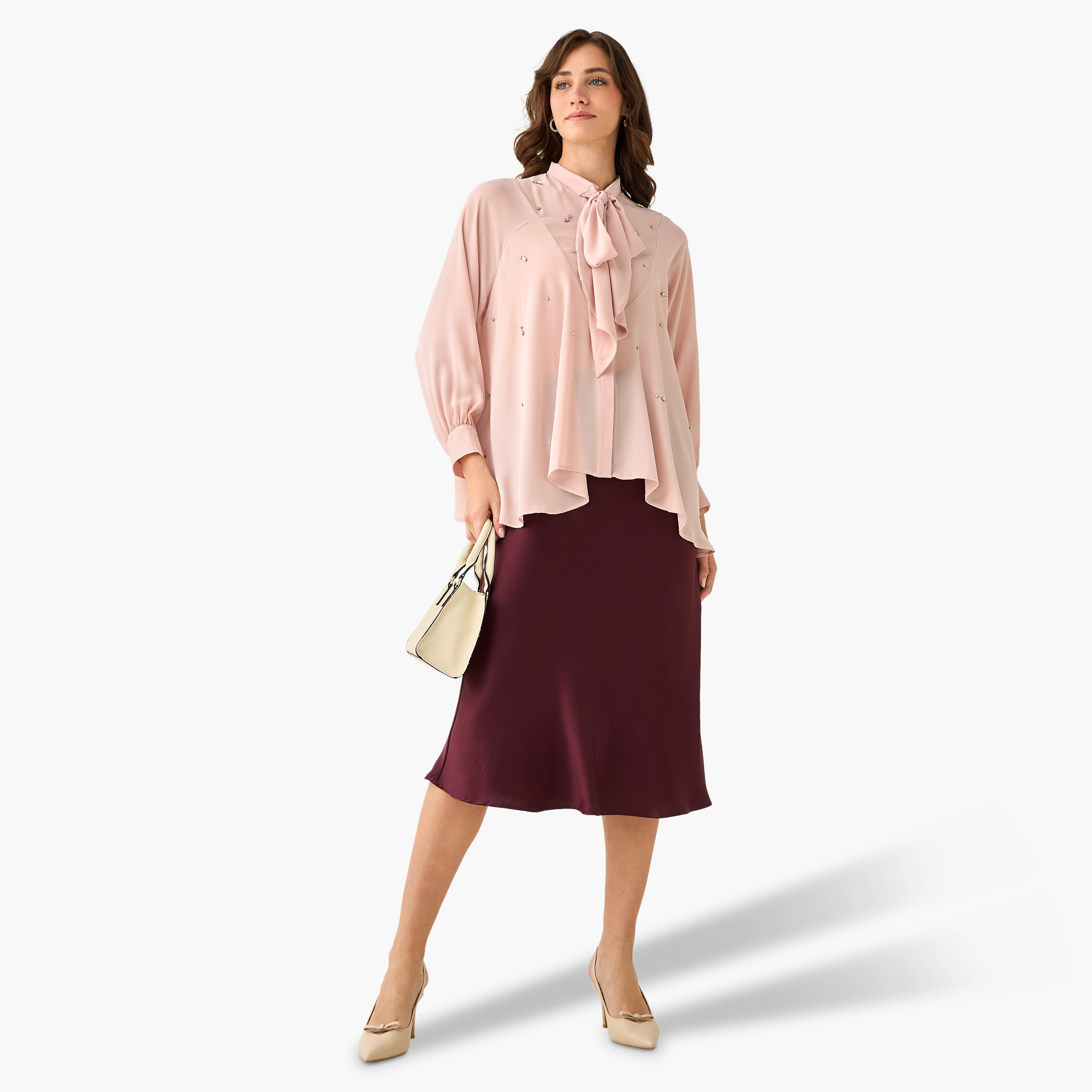 Iconic Regular Fit Pussy Bow Neck Top with Embellishment-women-clothing-shirtsandblouses-blouses-image-3