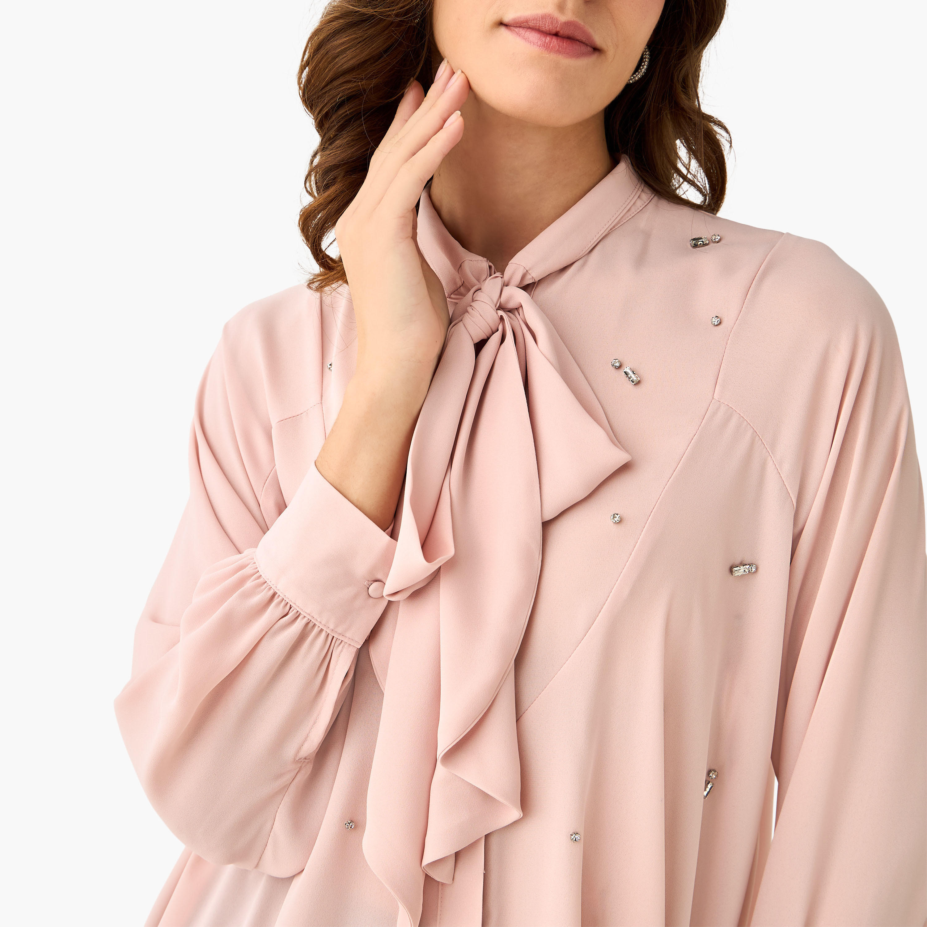 Iconic Regular Fit Pussy Bow Neck Top with Embellishment-women-clothing-shirtsandblouses-blouses-image-6