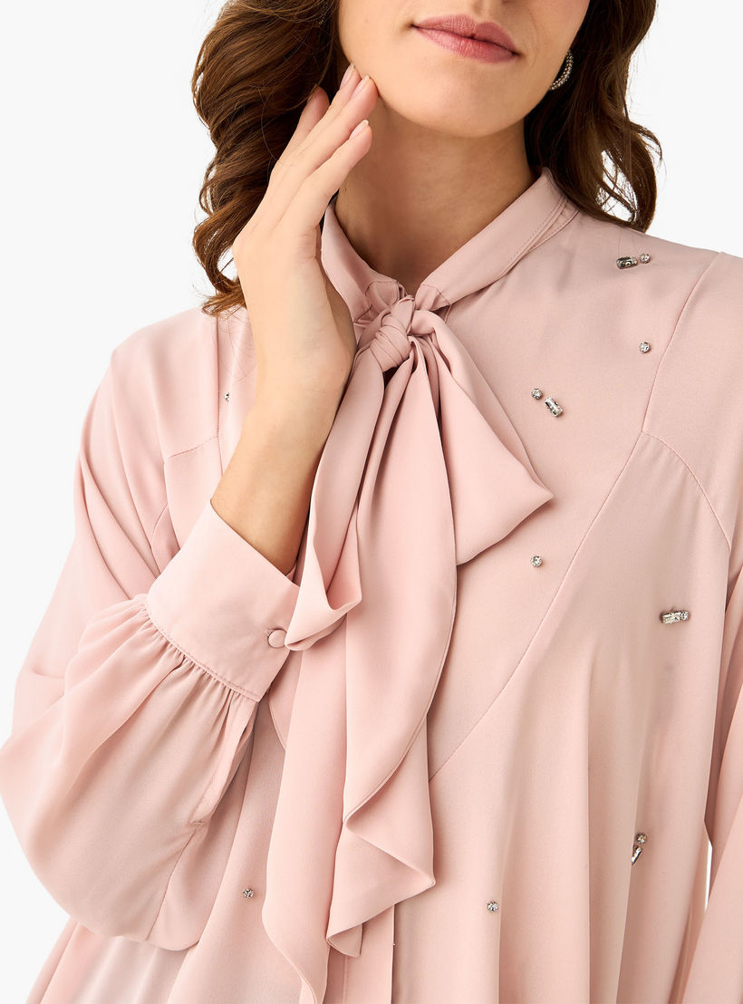 Iconic Regular Fit Pussy Bow Neck Top with Embellishment-women-clothing-shirtsandblouses-blouses-image-6