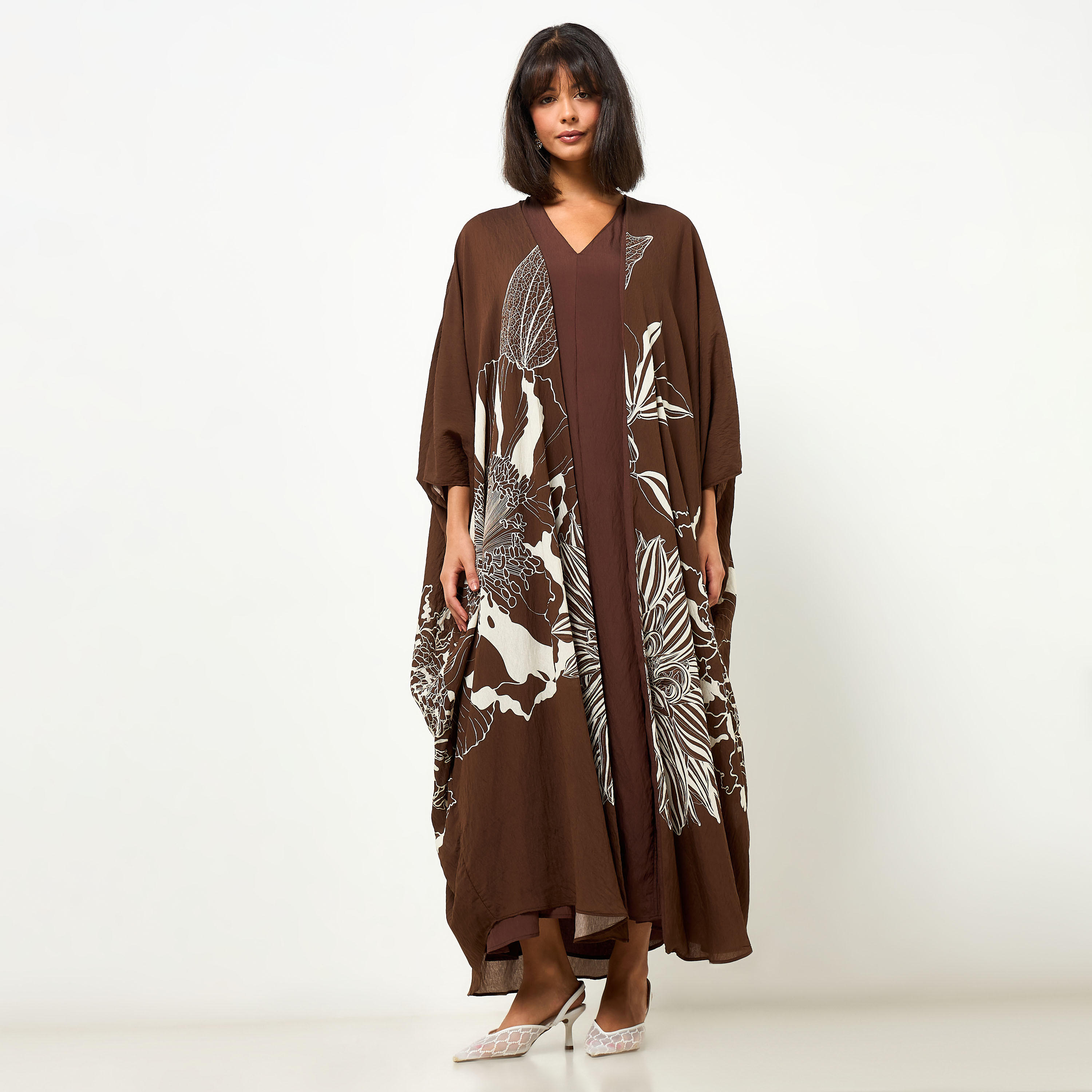 Iconic A-line Midi Dress and Shrug with Floral Print-women-clothing-coordsets-image-2