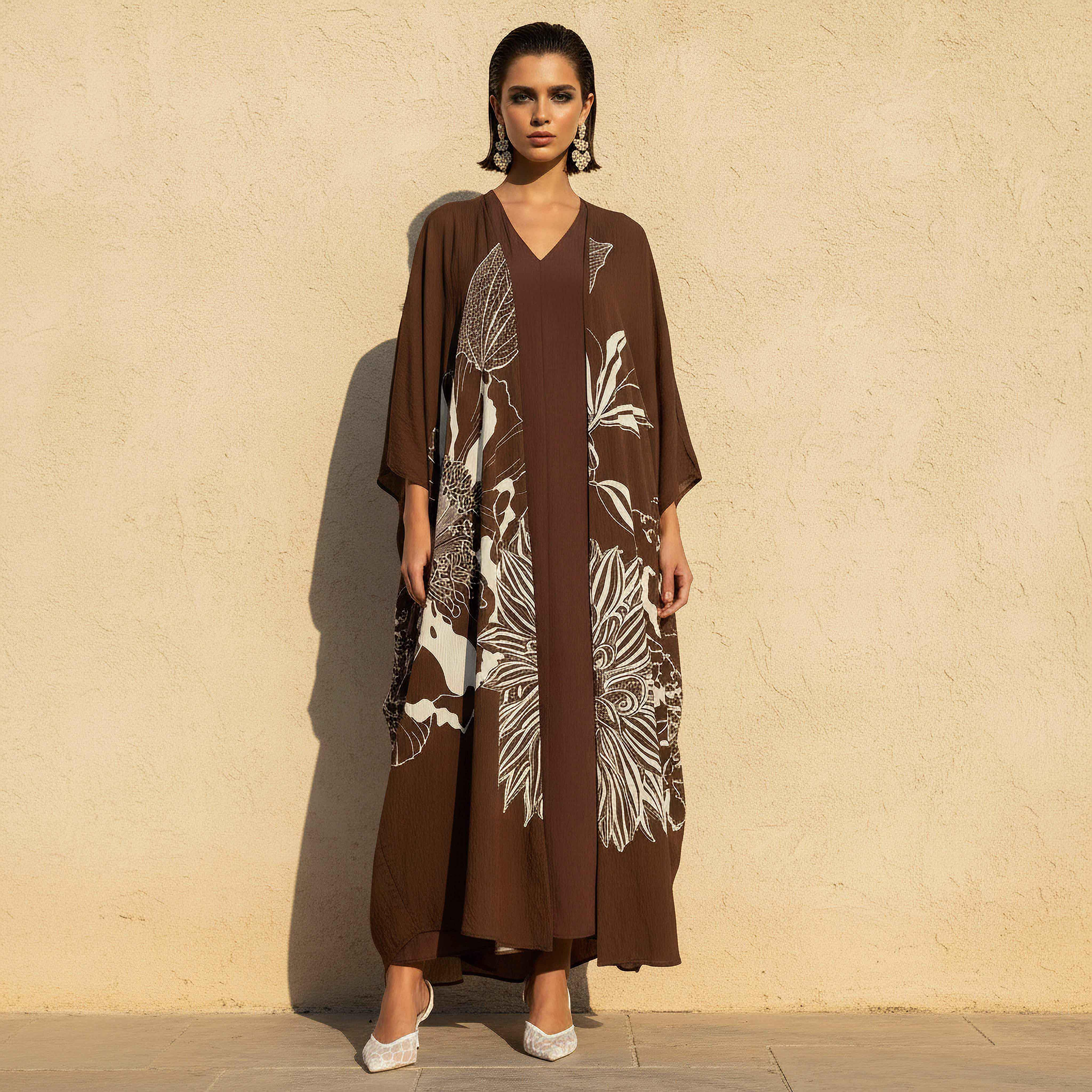 Iconic A-line Midi Dress and Shrug with Floral Print-women-clothing-coordsets-image-1