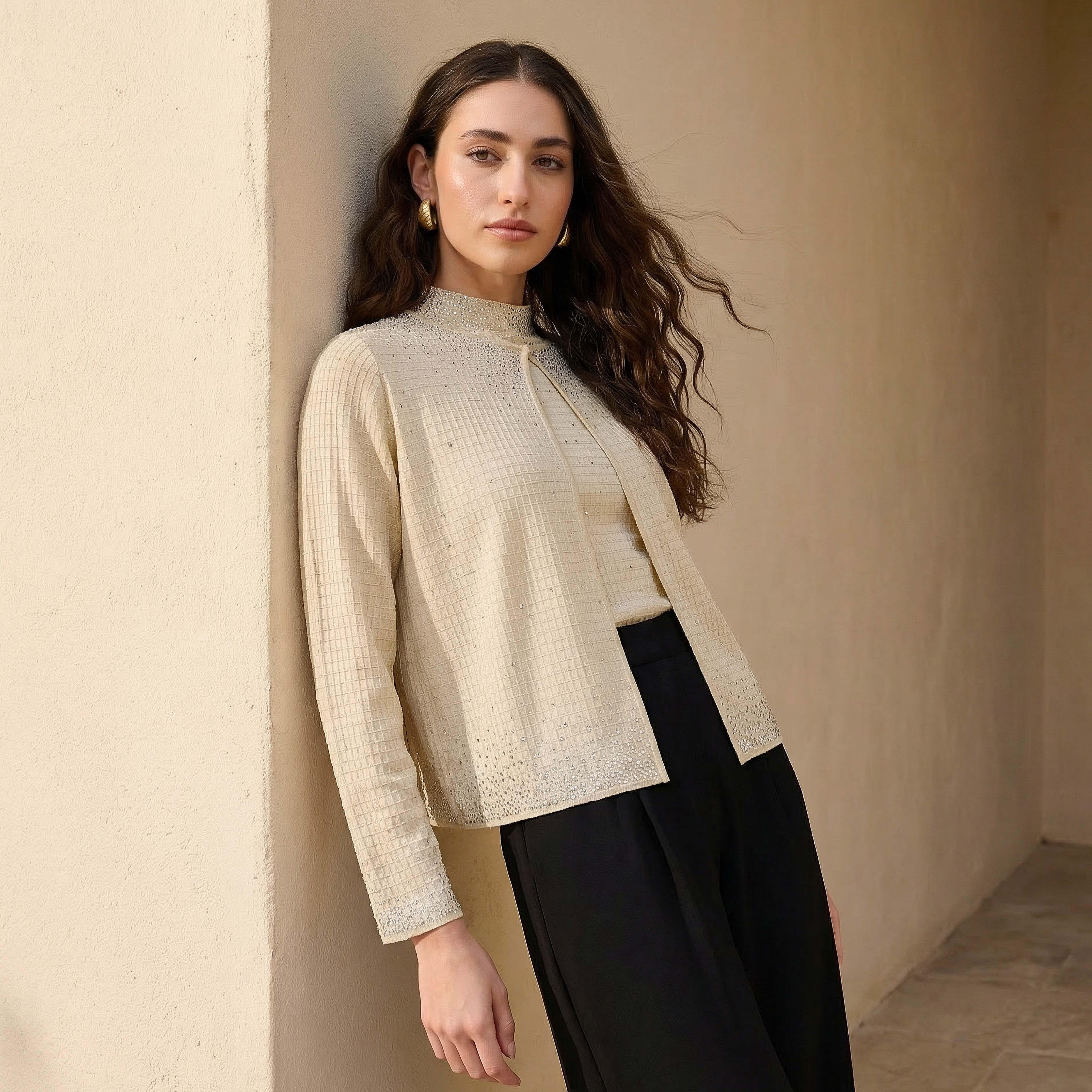 سترة مزينة برقبة مستديرة من أيكونيك-women-winterwear-cardigansandjumpers-cardigans-image-1
