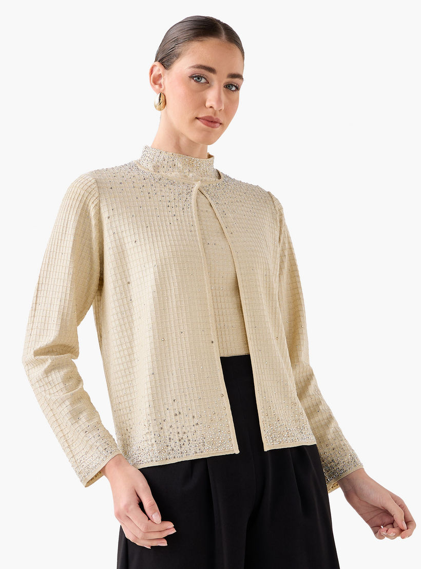 سترة مزينة برقبة مستديرة من أيكونيك-women-winterwear-cardigansandjumpers-cardigans-image-3
