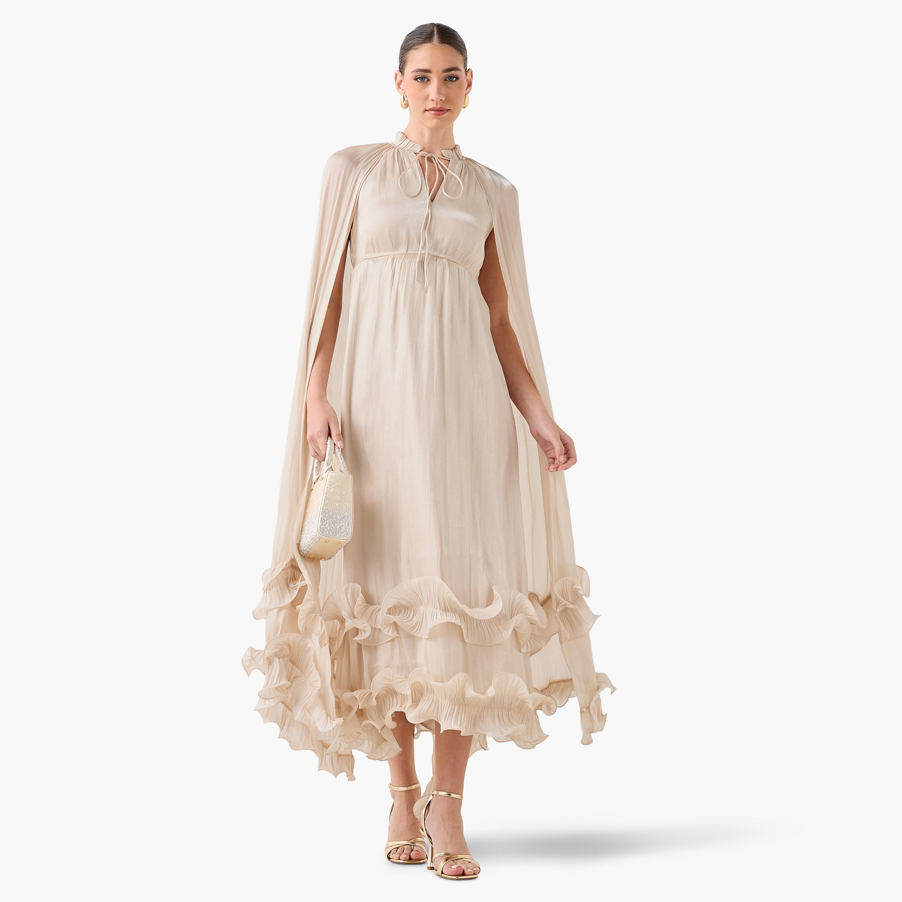 Iconic Tiered Maxi Cape Dress with Ruffle Hem-women-clothing-dresses-image-5