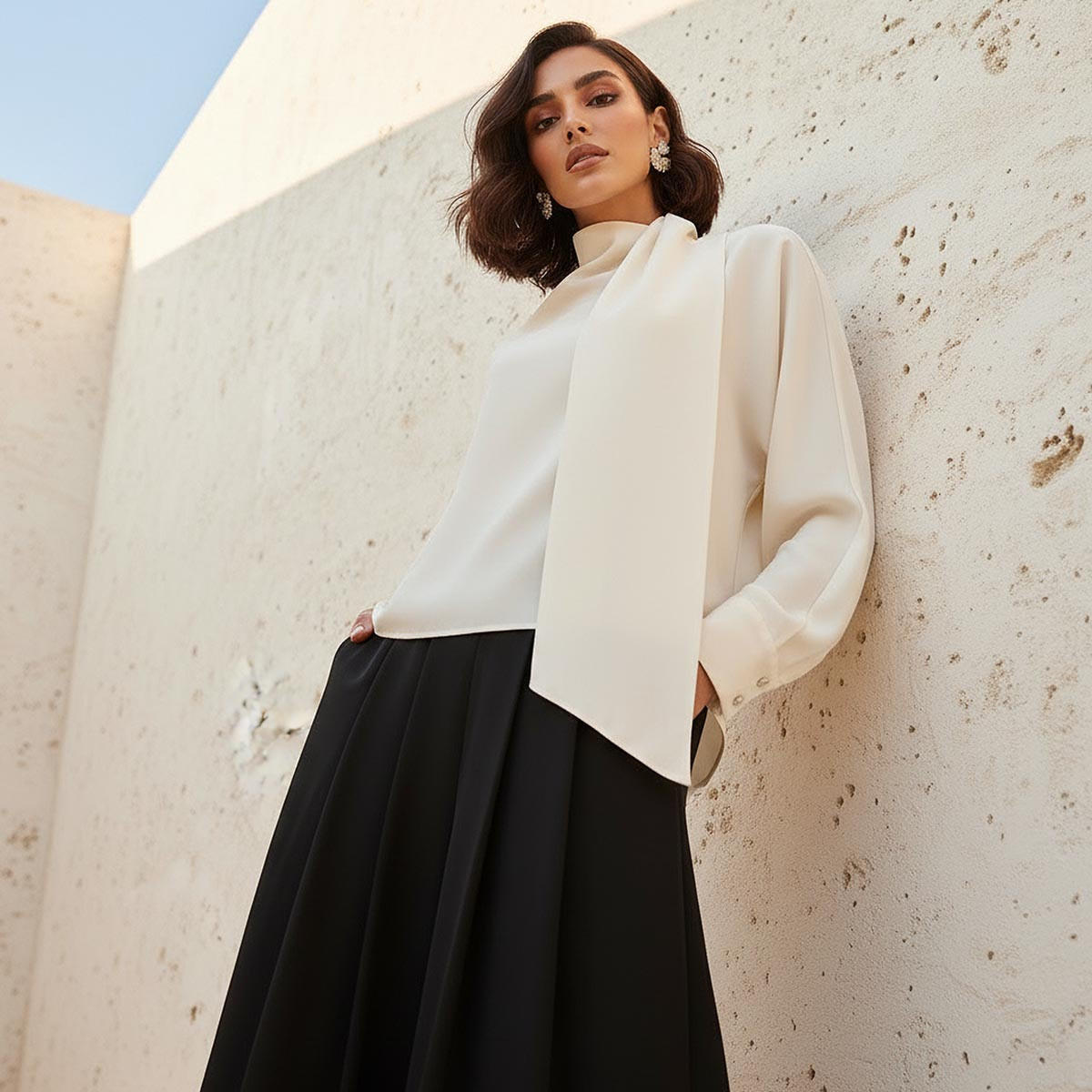 بلوزة بياقة وشاح منسدلة من آيكونيك-women-clothing-shirtsandblouses-blouses-image-8