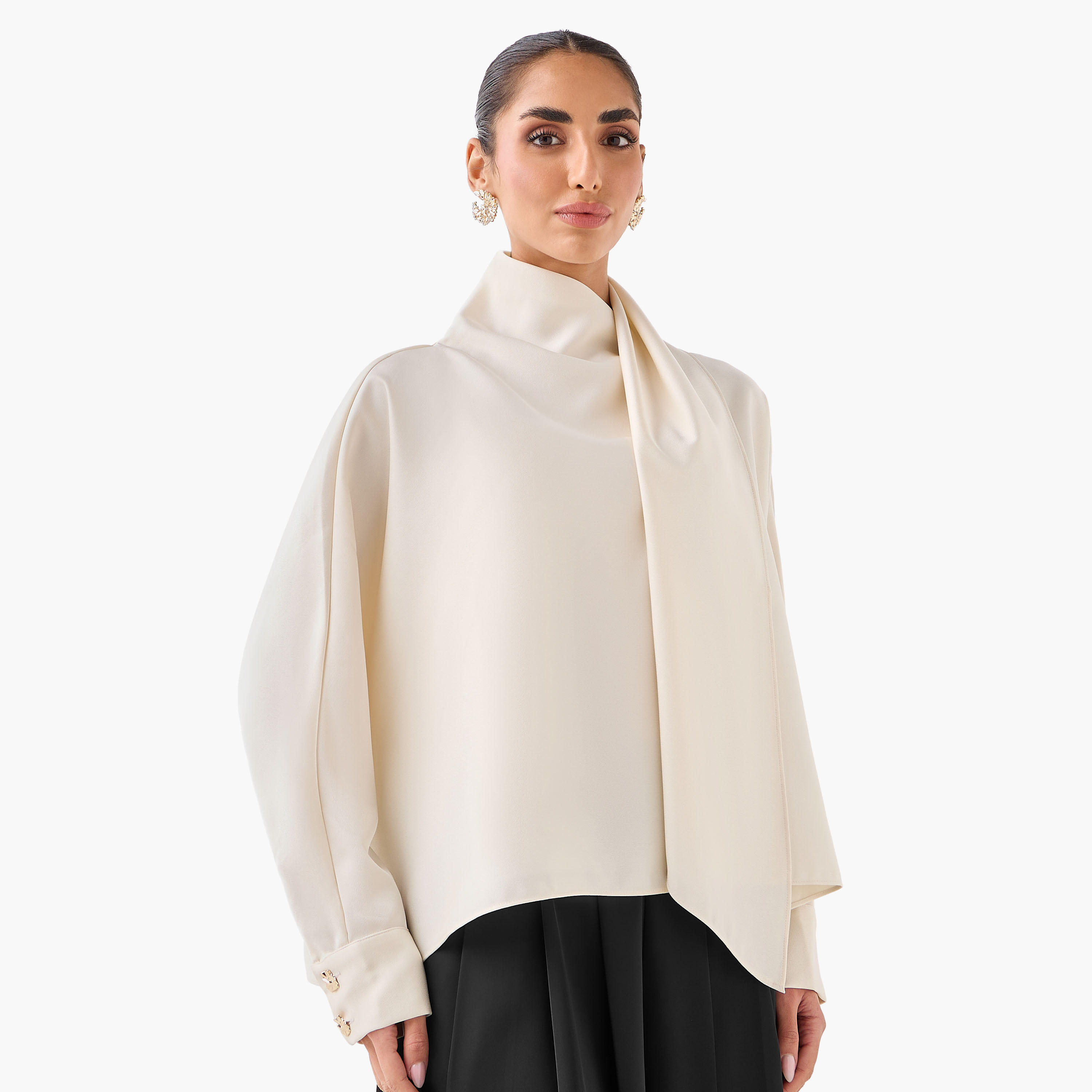 بلوزة بياقة وشاح منسدلة من آيكونيك-women-clothing-shirtsandblouses-blouses-image-3