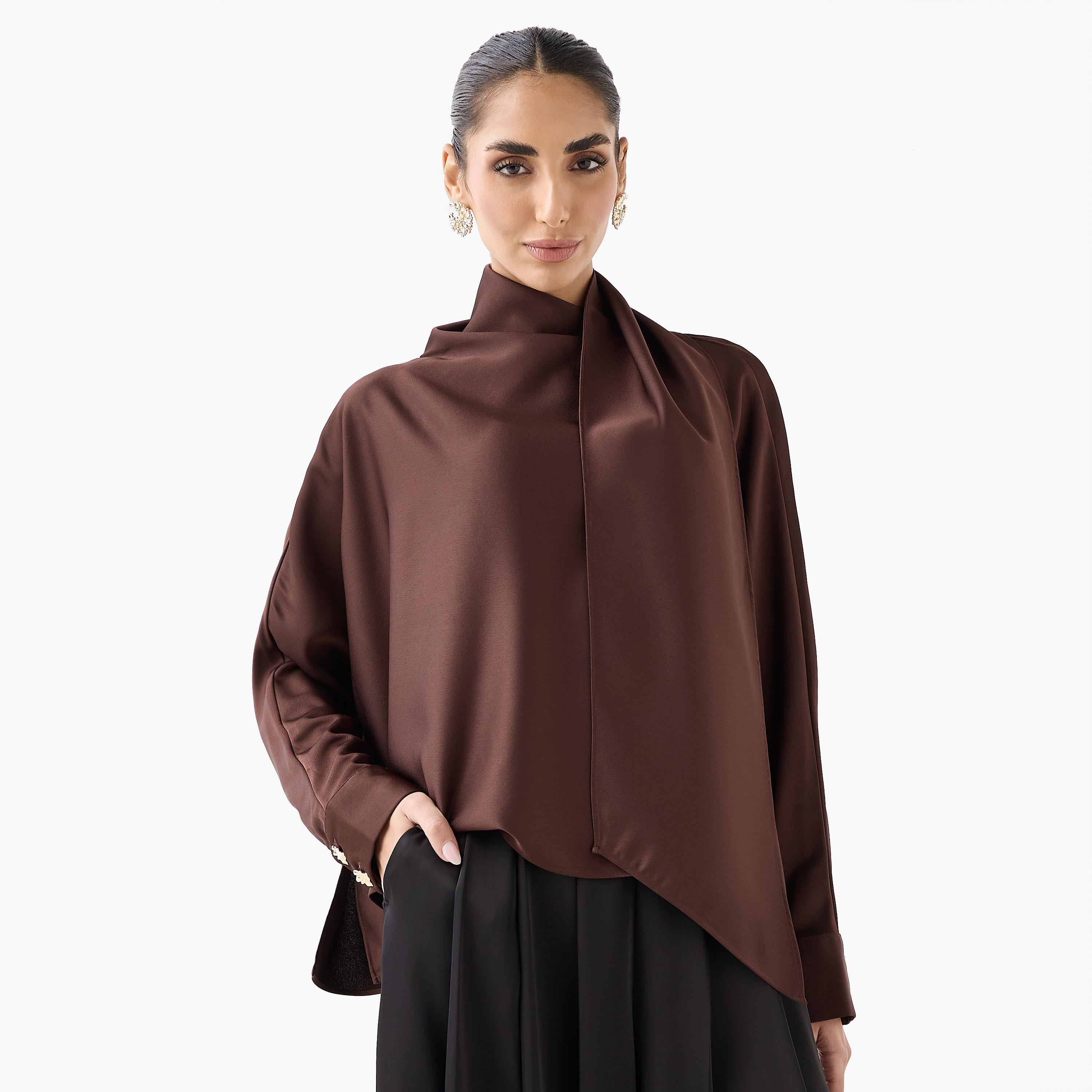 بلوزة منسدلة بوشاح وأكمام طويلة من آيكونيك-women-clothing-shirtsandblouses-blouses-image-6