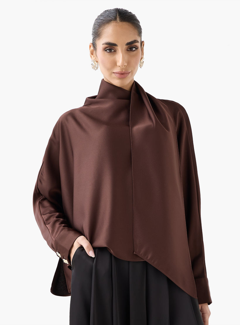 بلوزة منسدلة بوشاح وأكمام طويلة من آيكونيك-women-clothing-shirtsandblouses-blouses-image-6