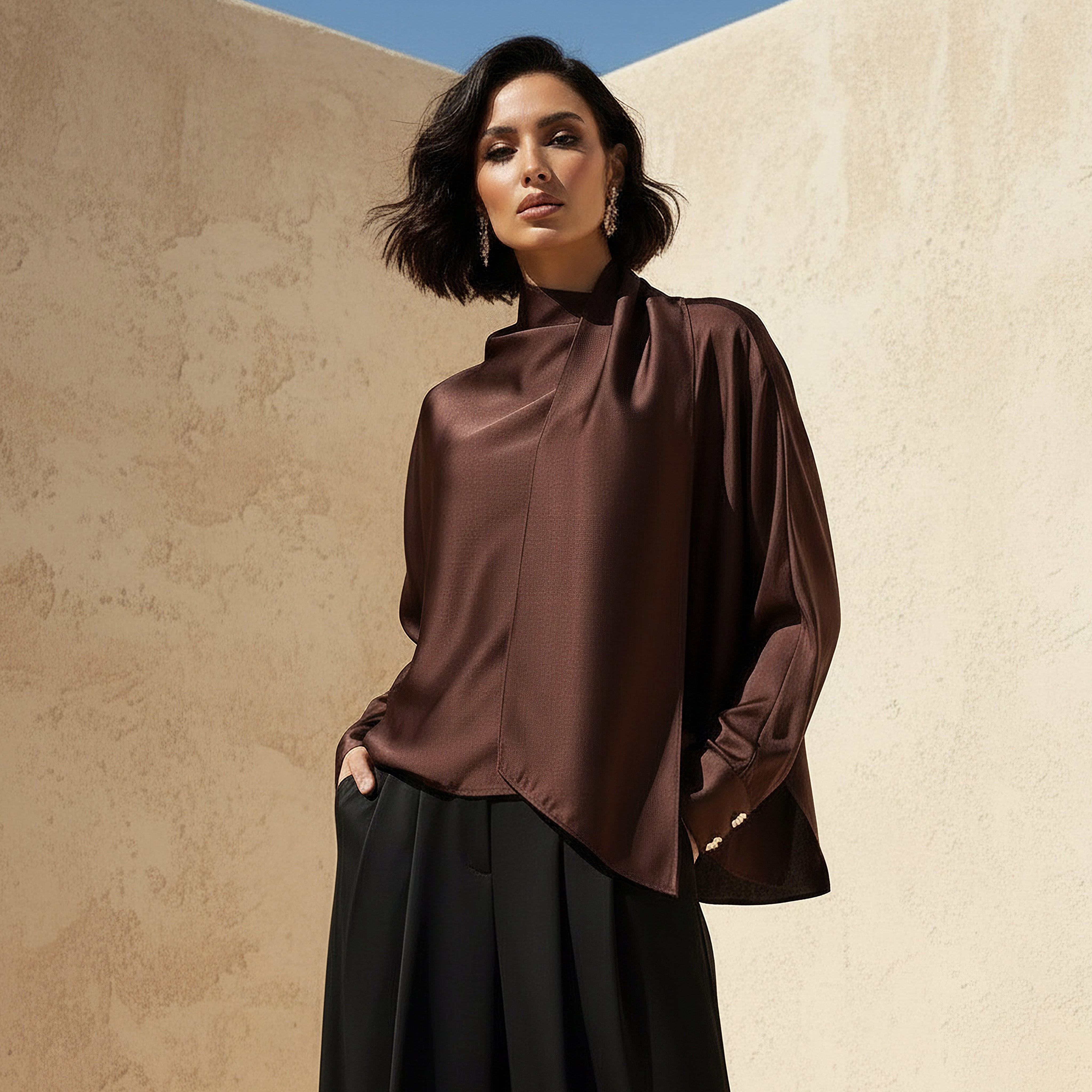 بلوزة منسدلة بوشاح وأكمام طويلة من آيكونيك-women-clothing-shirtsandblouses-blouses-image-8