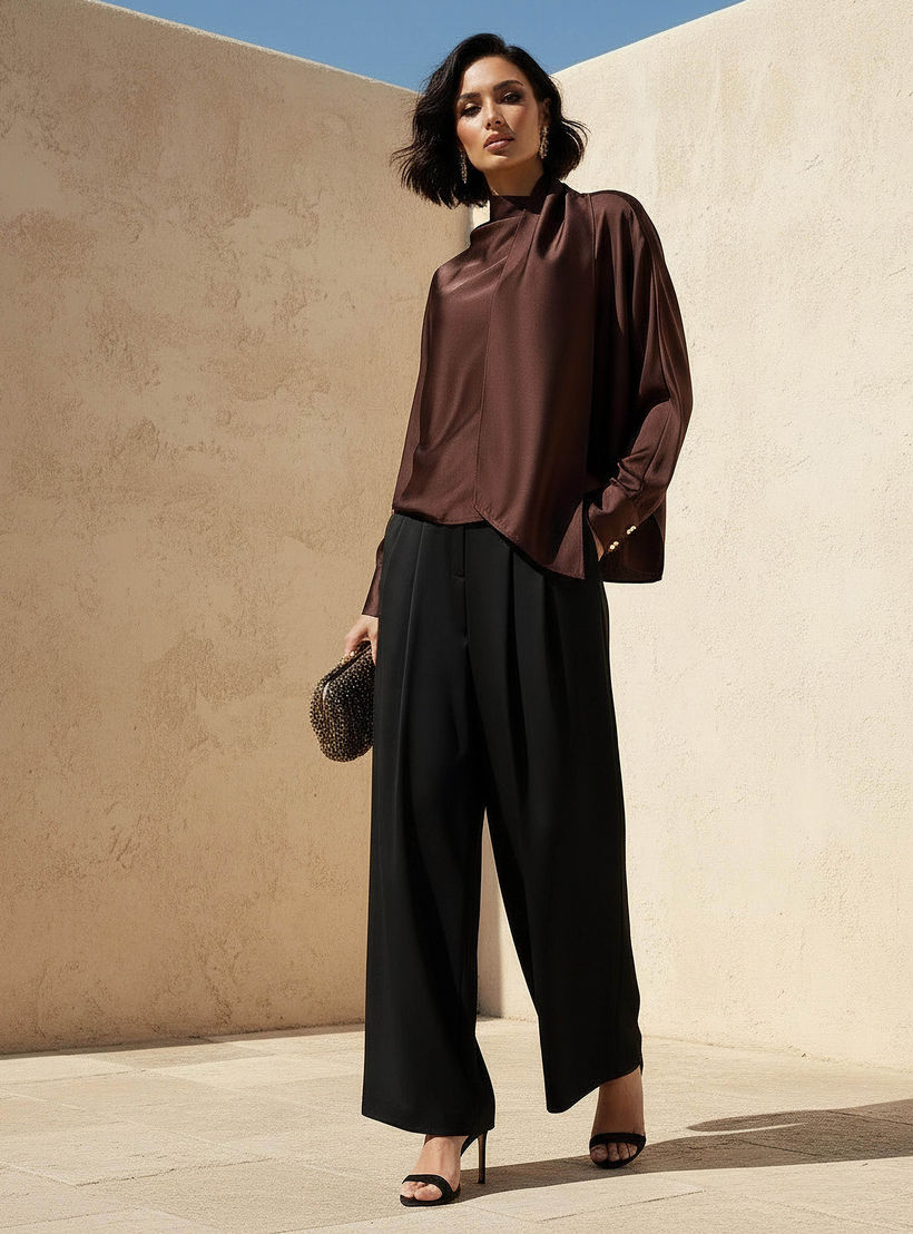 بلوزة منسدلة بوشاح وأكمام طويلة من آيكونيك-women-clothing-shirtsandblouses-blouses-image-7