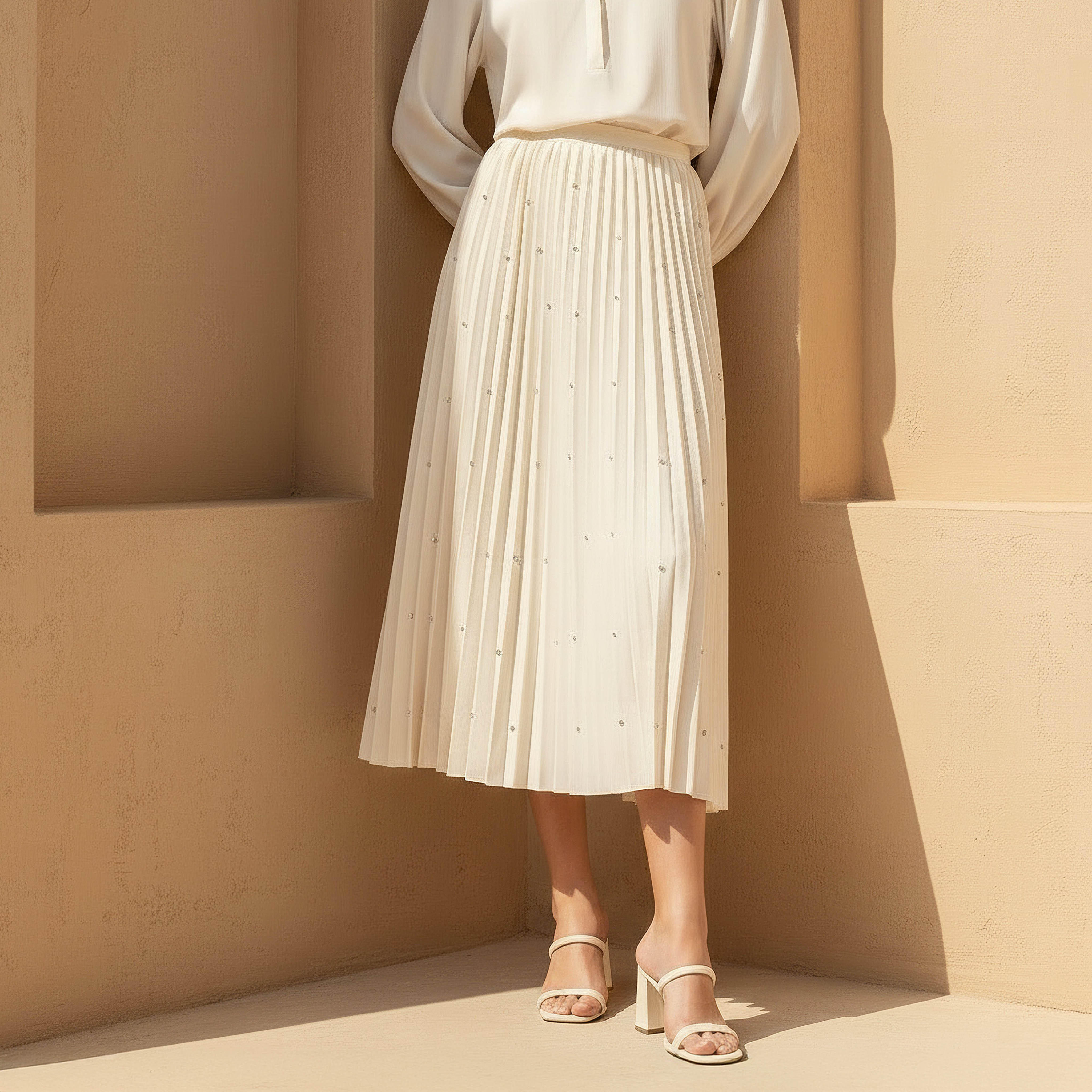 تنورة ميدي بكسرات وتفاصيل مزينة من أيكونيك-women-clothing-bottoms-skirts-image-1
